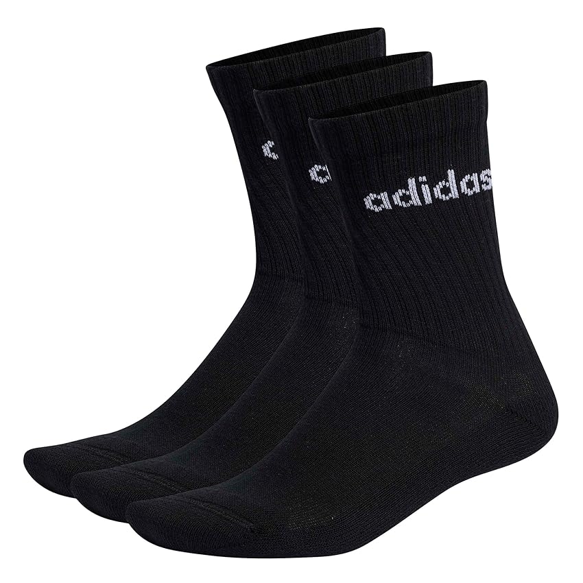 adidas Unisex - Adulto Linear Crew Cushioned Socks 3 Pairs, Black / White, 8.5-10