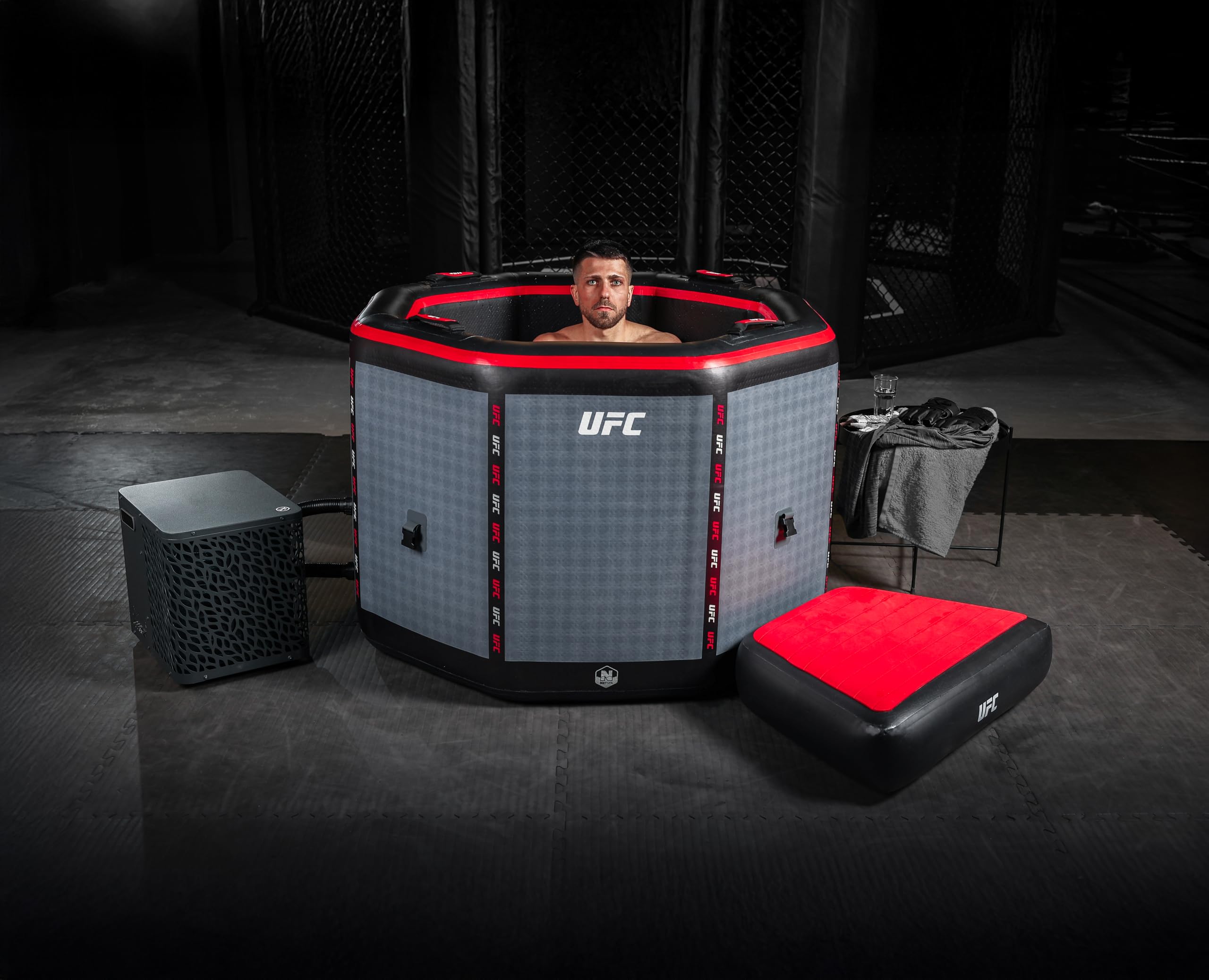 N NETSPA Pack Chiller 3-40°C 3kw Ice Bath Octagon UFC (SP-UFC250-CK3) - Bagno Freddo Dropstitch Terapia Freddo Nuova Generazione - 130 x 90 cm - 1 Persona 357 L