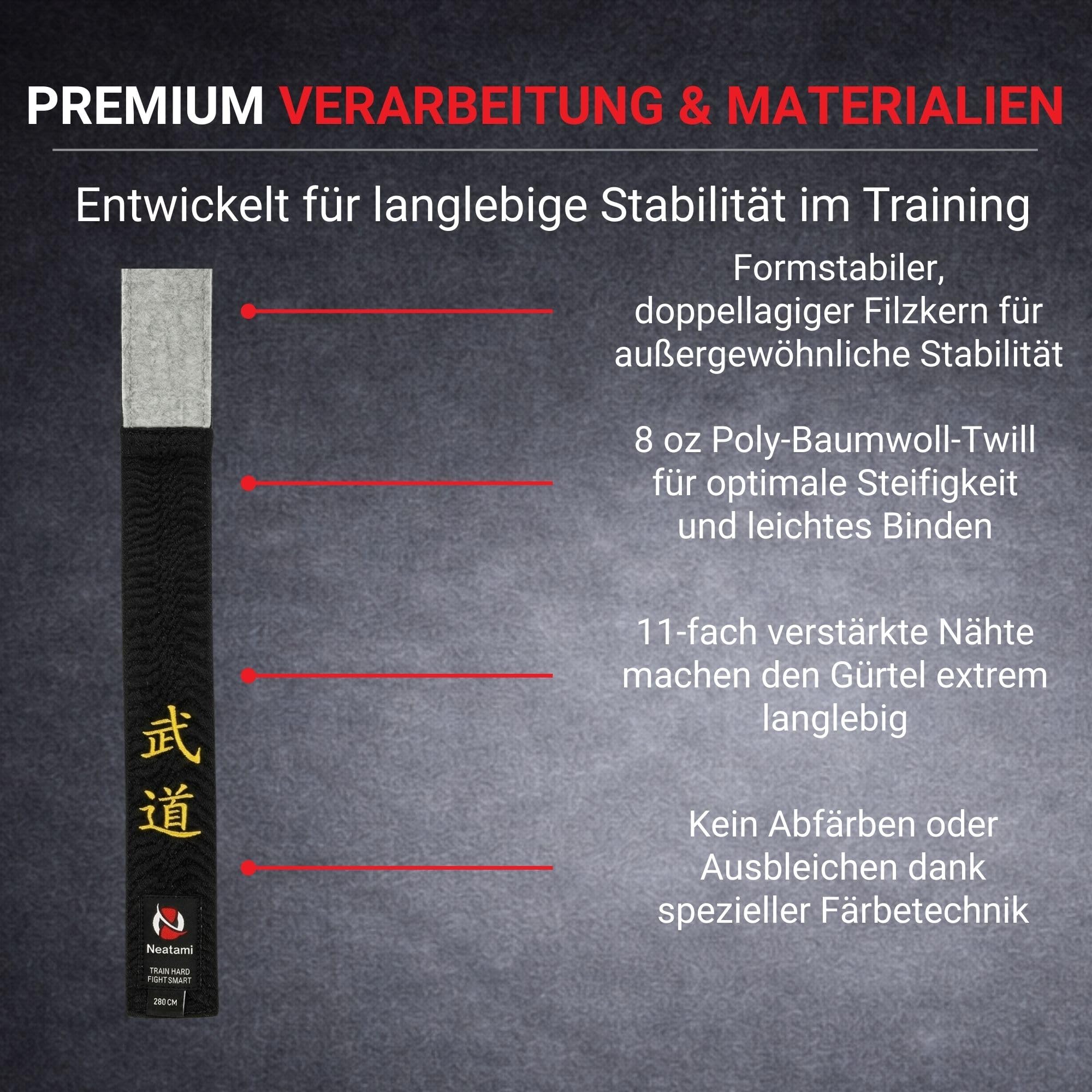 Schwarzgurt Karate/Judo/Ju Jutsu – Premium Budogürtel 5 cm breit mit 11 Nähten & Goldener Stickerei (Budo) – Schwarzer Gürtel Kampfsport für Karate, Judo, Taekwondo & BJJ