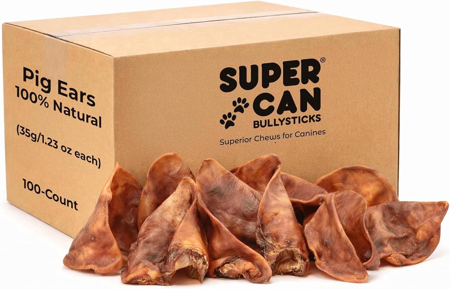 Supercan Pig Ears for Dogs – Natural Dog Chews, Single Ingredient Pork Ear Treats, Long Lasting Dental Chew for Medium & Large Dogs, High Protein, No Additives or Preservatives (Full Ears (100-Pack))