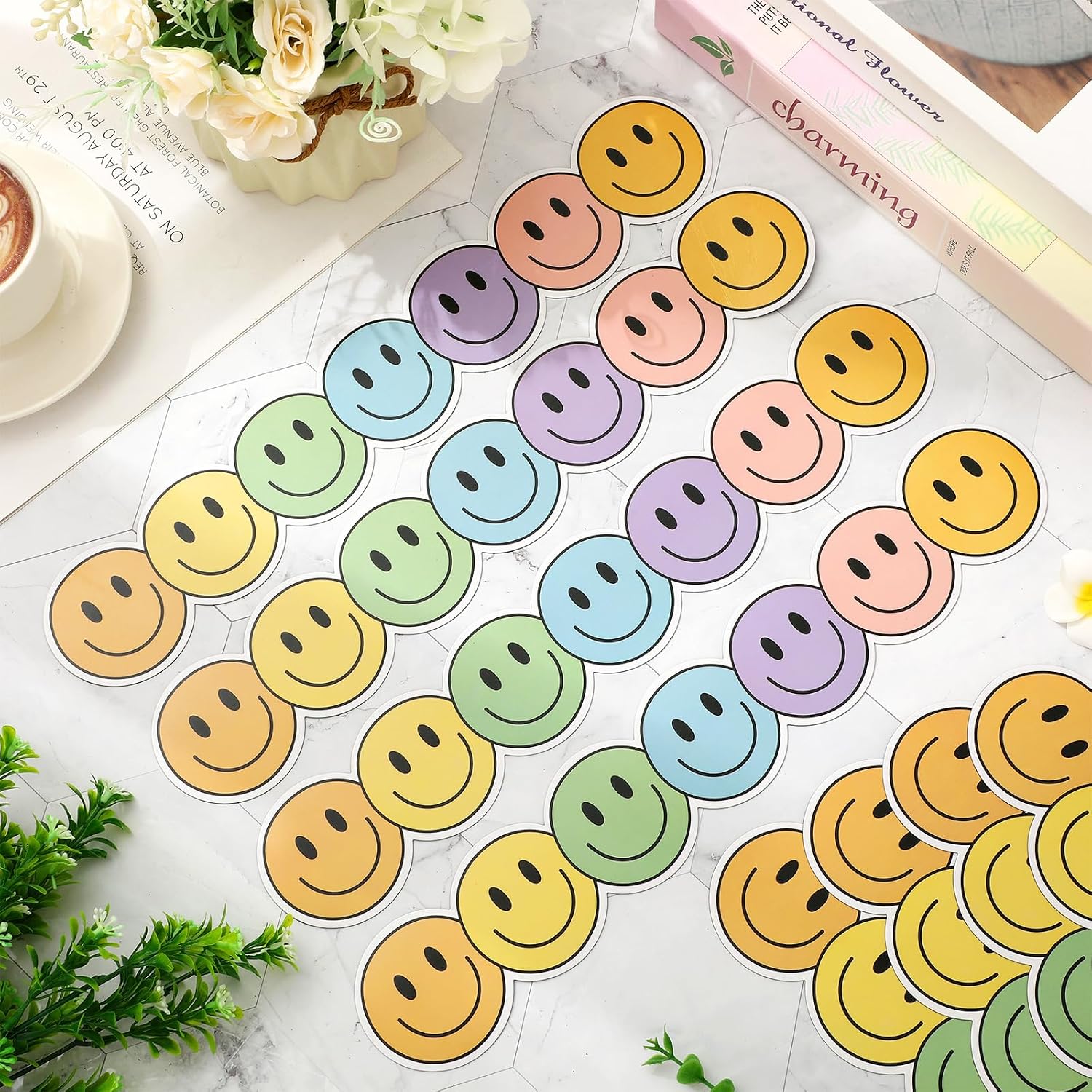 Whaline 24 Pcs Boho Happy Face Magnetic Bulletin Board Border Colorful Smile Face Magnetic Strips Border Trim for Back to School Office Classroom Decor image 4
