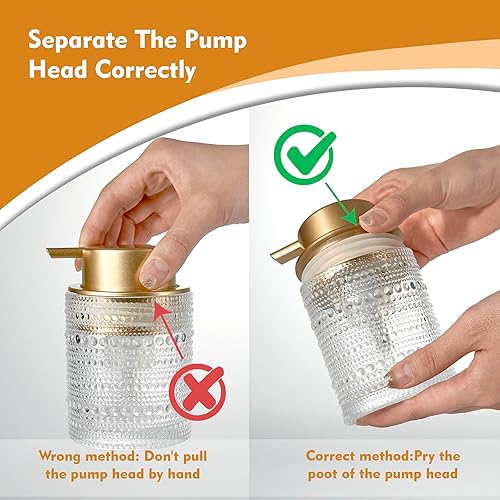 Miniatura 5 de Dispensador de jabón de vidrio de 12 onzas con bomba dorada, botellas de jabón líquido de manos recargables transparentes para baño, lindo