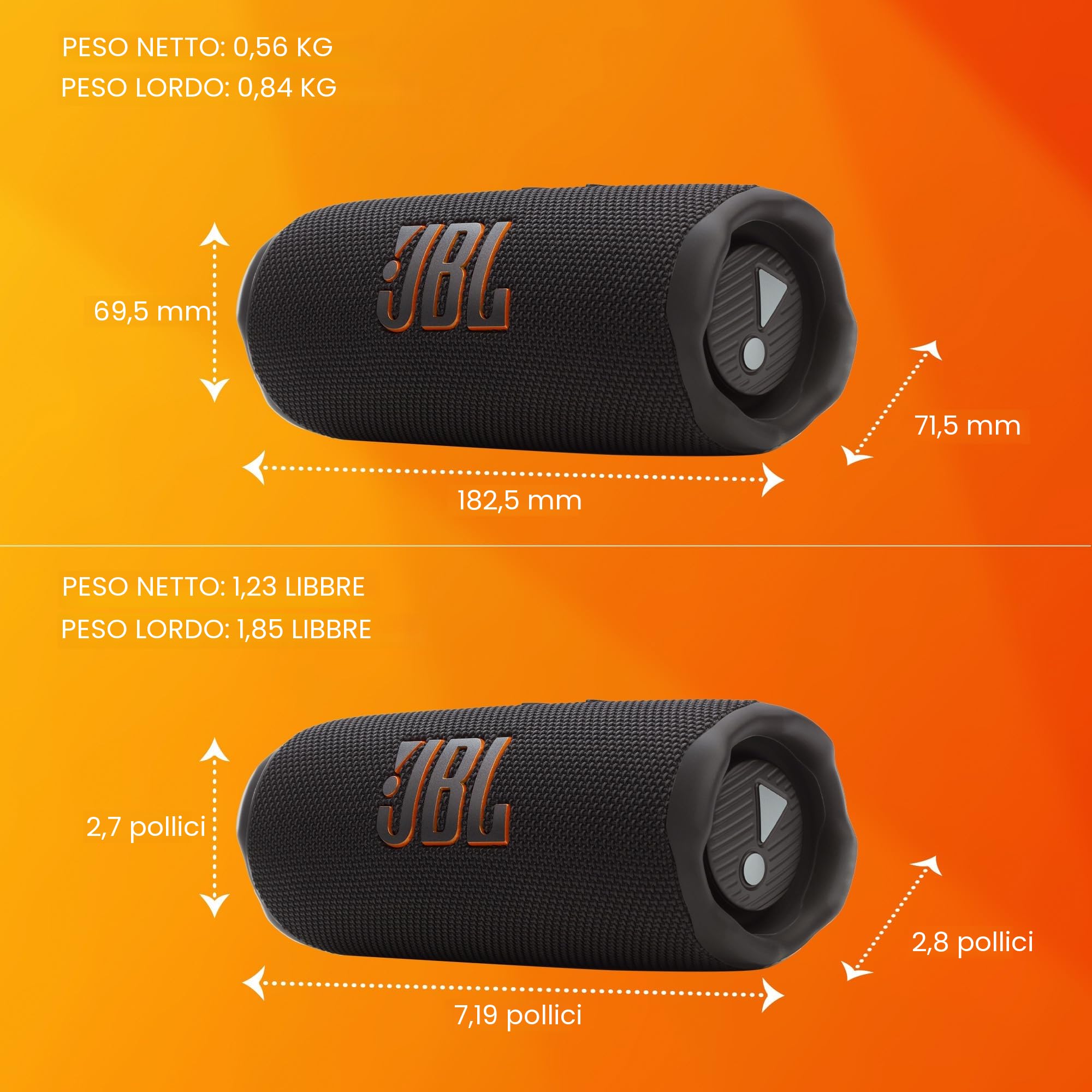 JBL Flip 7 - Altoparlante portatile impermeabile e antigoccia, colore: Nero