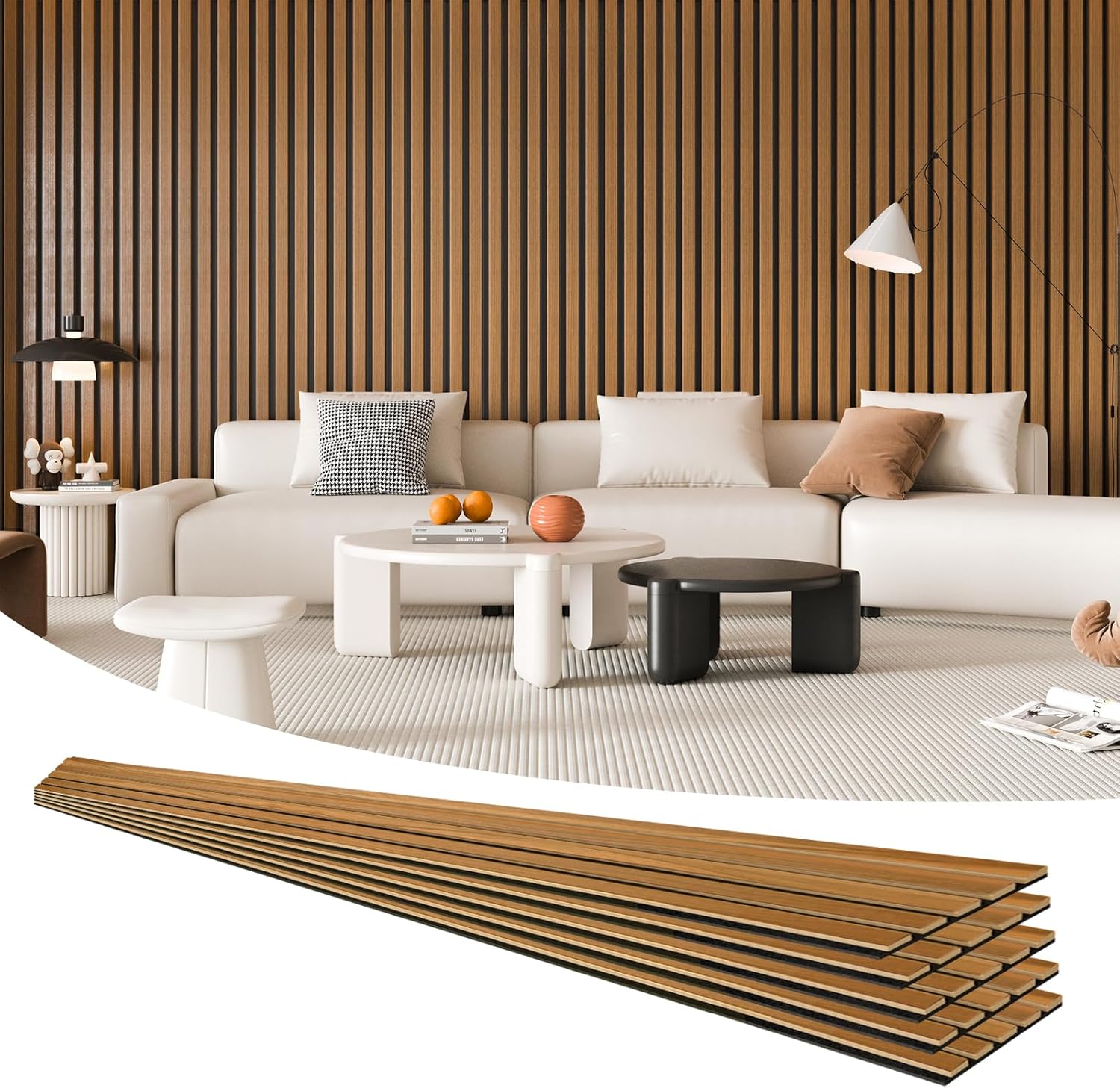 Art3d 4 Pieces 94.5" x 7.9" Acoustic Slat Wood Wall and Ceiling Panels,Fluted Modern Sound Absorbing Panels, Teak 4Pcs - 94.5 * 7.9 inch Teak 4