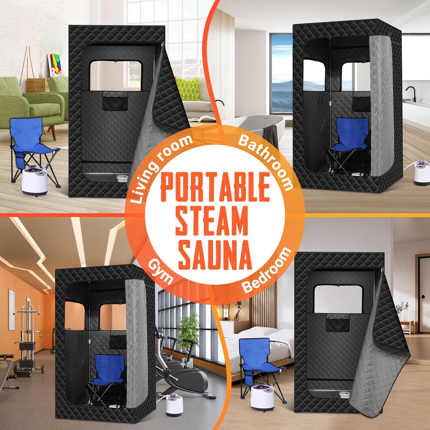 Sauna Box, Upgraded Portable Sauna for Home, Personal Sauna, Extra Large Sauna Box with 1200W 3.0L Steamer, 35”x 35”x 63”, Black
