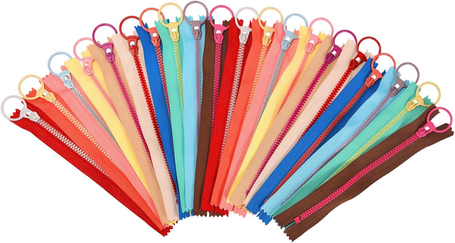 20Pcs Colorful Resin Zippers with Ring Pulls for DIY Tailor Sewing Craft Accessories Mixed 10 Color - 8 Inch