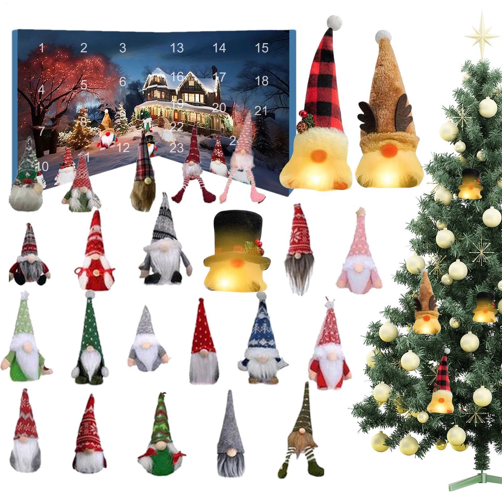 Weihnachts-Adventskalender Süße Weiche Leuchtende Plüschpuppen-Dekoration | 24 Boxen Weihnachtskristallpuppe Für Festtag, Wohnzimmer, Schlafzimmer, Sofa, Auto, Erwachsene und