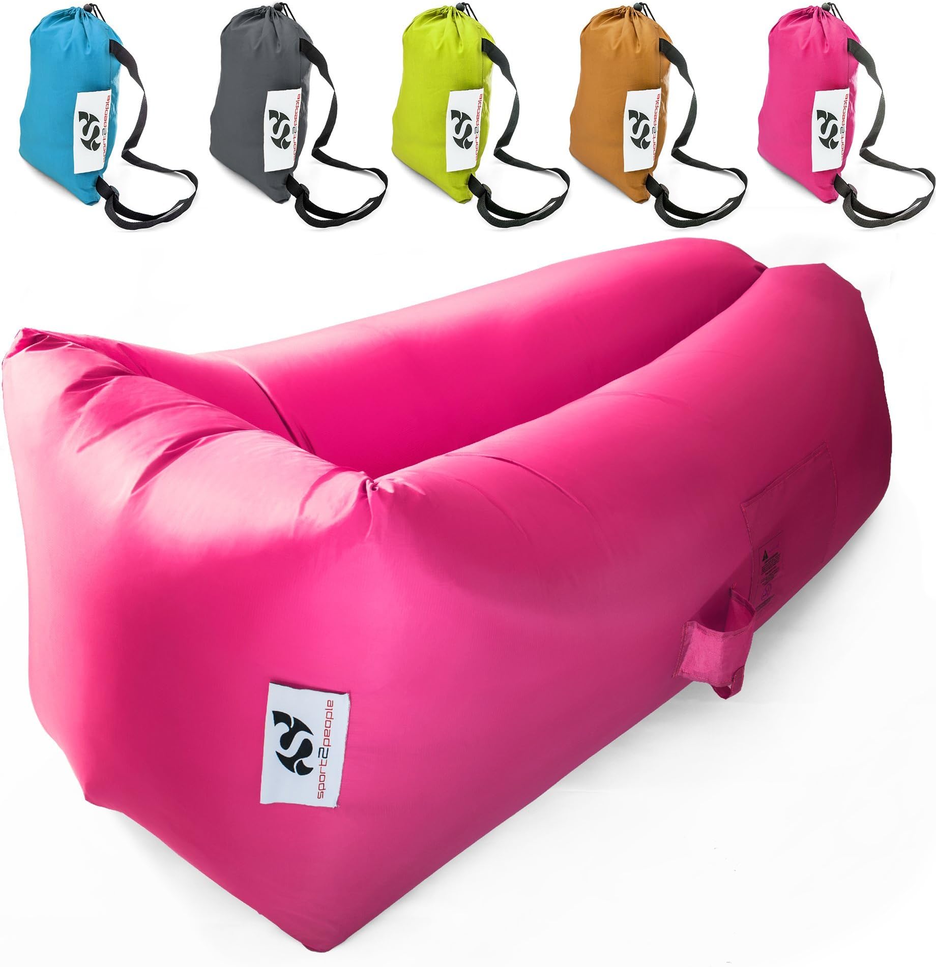 sport2people Outdoor Hangout Inflatable Lounger - Portable Air Bed Sofa and Chair Hammock for You to Relax and Enjoy! Most Comfortable Lazy Lounge Bag with Unique Wide Lying Area