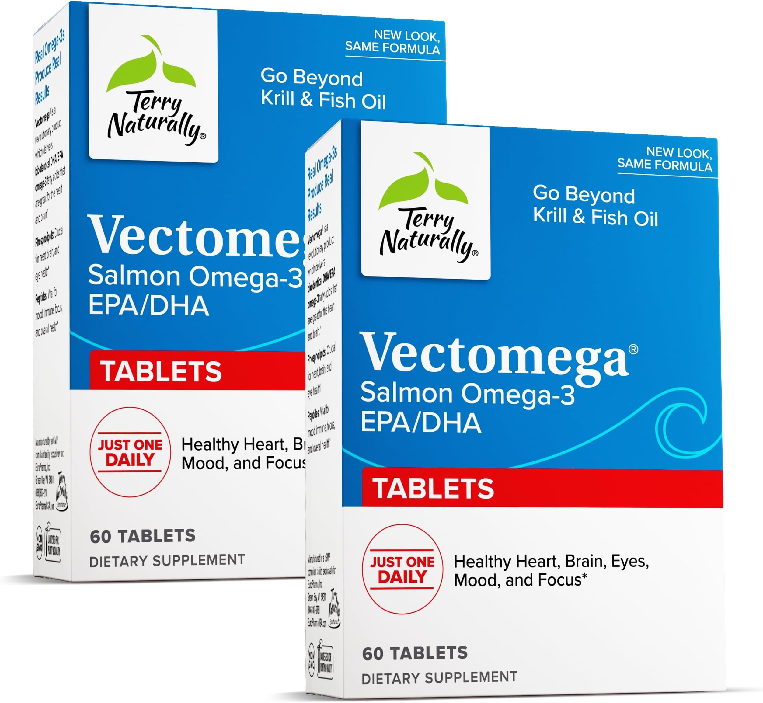 Vectomega - Supplement with EPA & DHA - Omega-3 Tablets for Brain & Heart Health Support - Nutritional Supplement with Essential Fatty Acids & Peptides - 60 Tablets (Pack of 2)