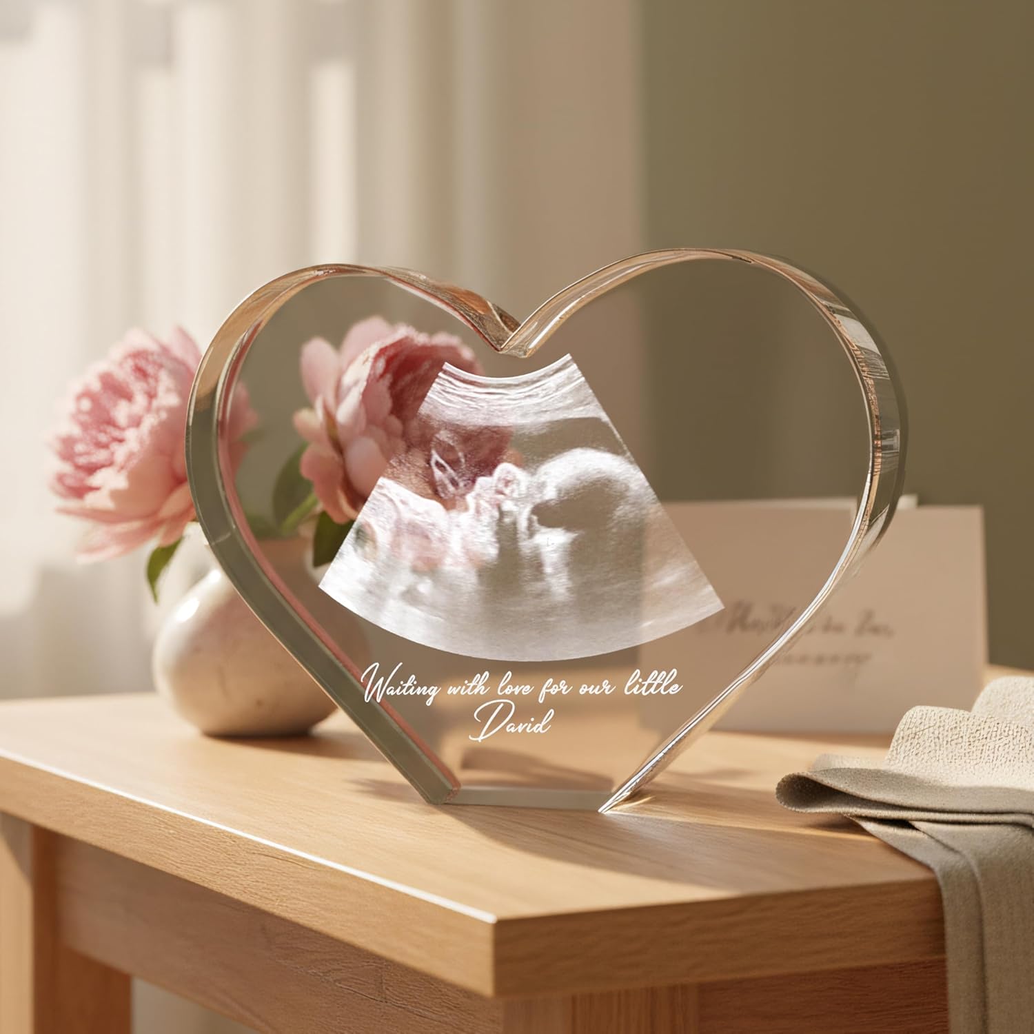 Lily's Atelier Custom 3D Ultrasound Crystal Picture Frame, First Time Mom Gifts, Personalized Ultrasound Photo Crystal for Baby Announcements, Custom Baby Sonogram Photo, Heart