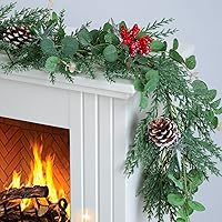 Vista 15 de Guirnalda de Navidad de 6.5 pies con luces en forma de estrella, decoraciones de Navidad preiluminadas, guirnalda iluminada con batería, decoración