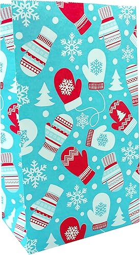 Bolsas de regalo de Navidad Paquete de 100 bolsas de papel kraft de Navidad, bolsas de regalo con diseño de manopla de copo de nieve Bolsa de
