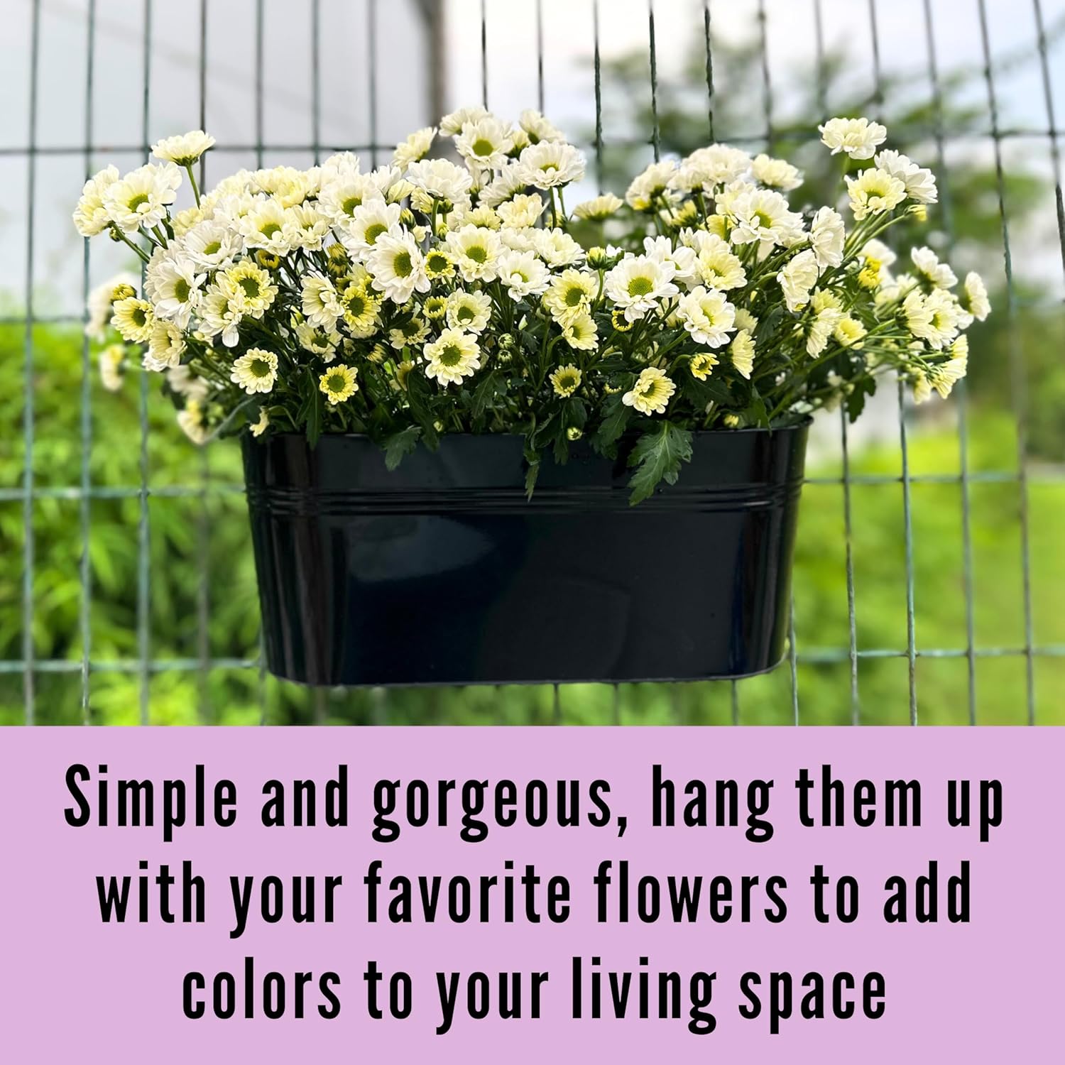 LaLaGreen 17 Inch Rail Planter (8-PIECE COMBO SET) Black Large Metal Hanging Railing Fence Flower Pots, Modern Balcony Gardening for Apartment Garden Style Iron Patio Planters Outdoor Deck Decorations