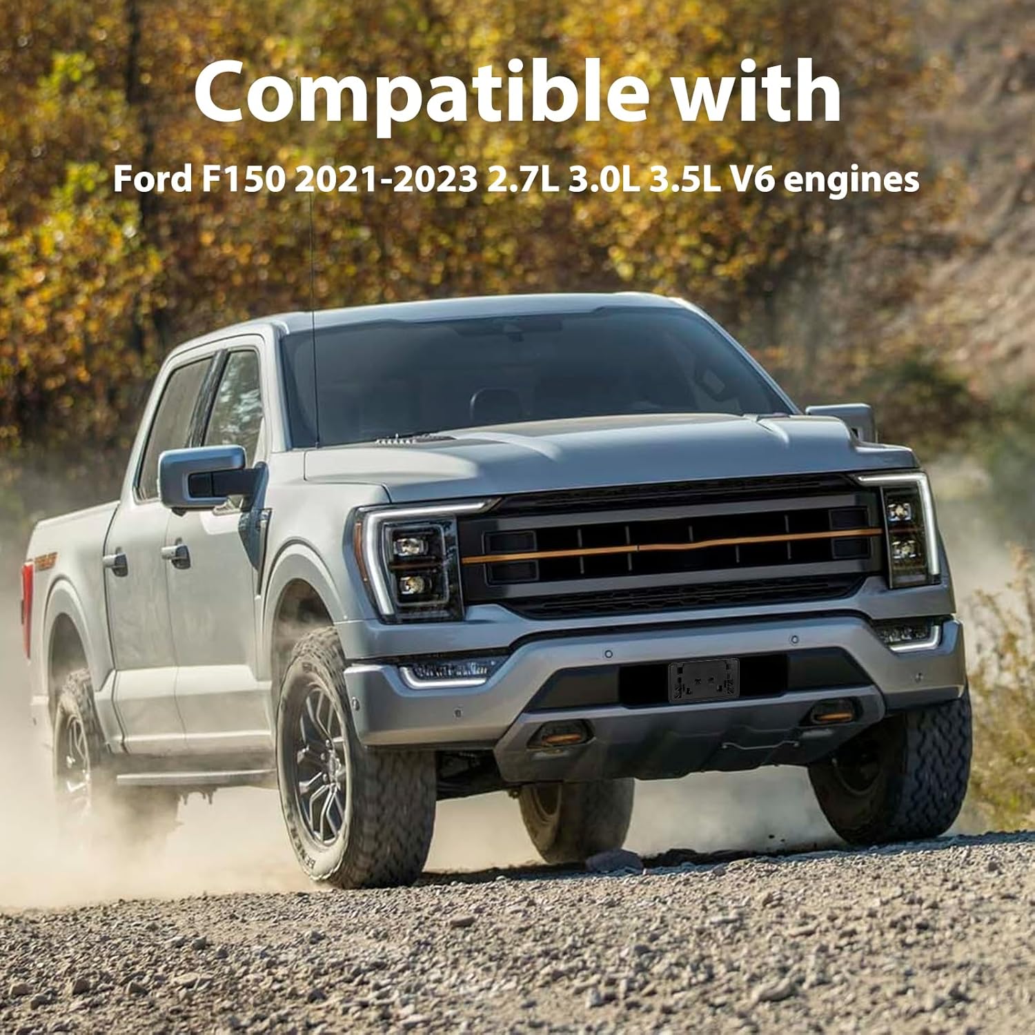 ASOOLL New License Plate Frame for 2021 2022 2023 Ford F150 ML3Z-17A385-BB for 2.7L 3.0L 3.5L V6 Front Bumper License Plate Bracket Holder