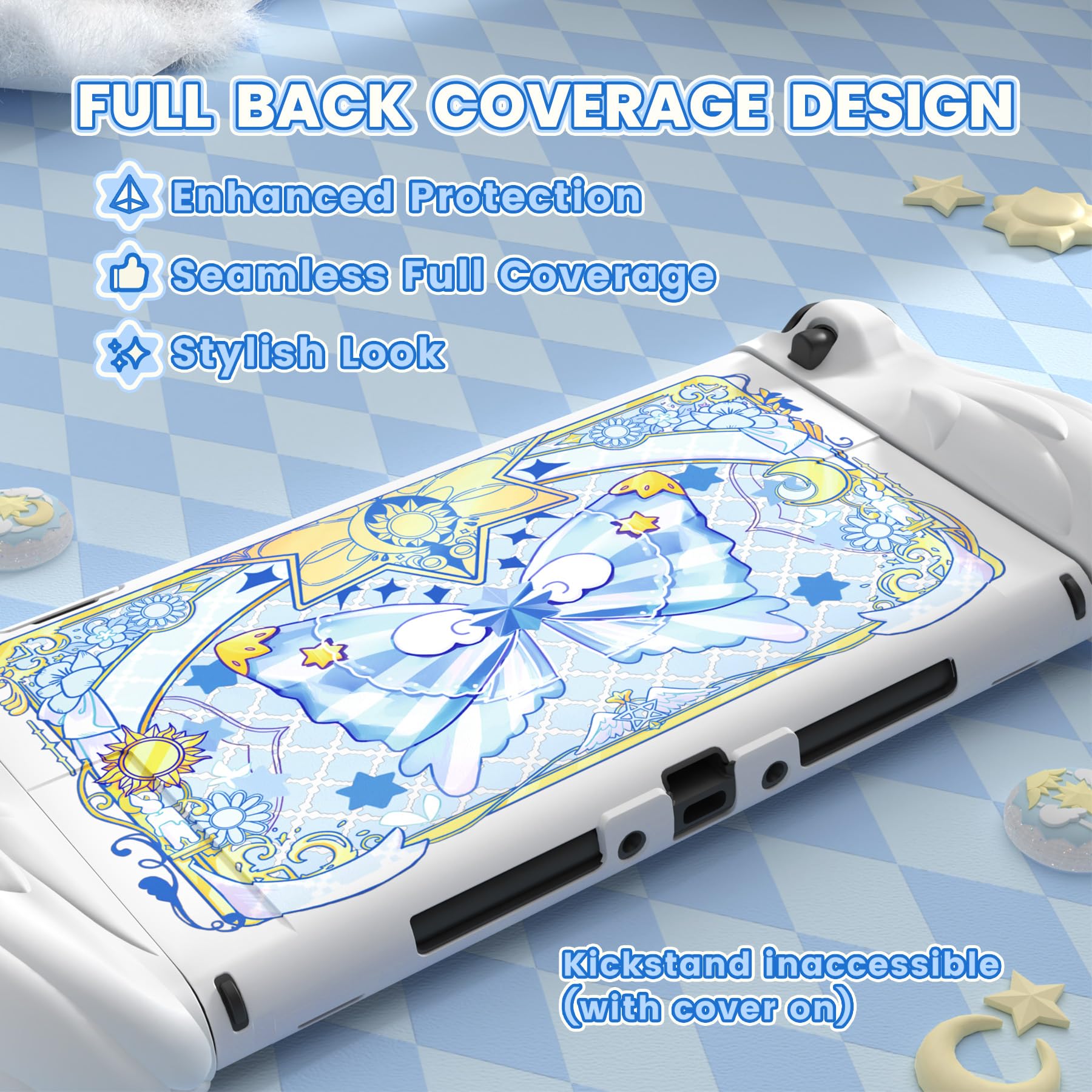 PlayVital Cover Silicone per Joycon 2, Custodia Protettiva Dockable Rigida per Nintendo Switch 2 Console&Supporto Regolabile Extra&Copri Analogici Carini, Anime Ali Magiche-Bianco