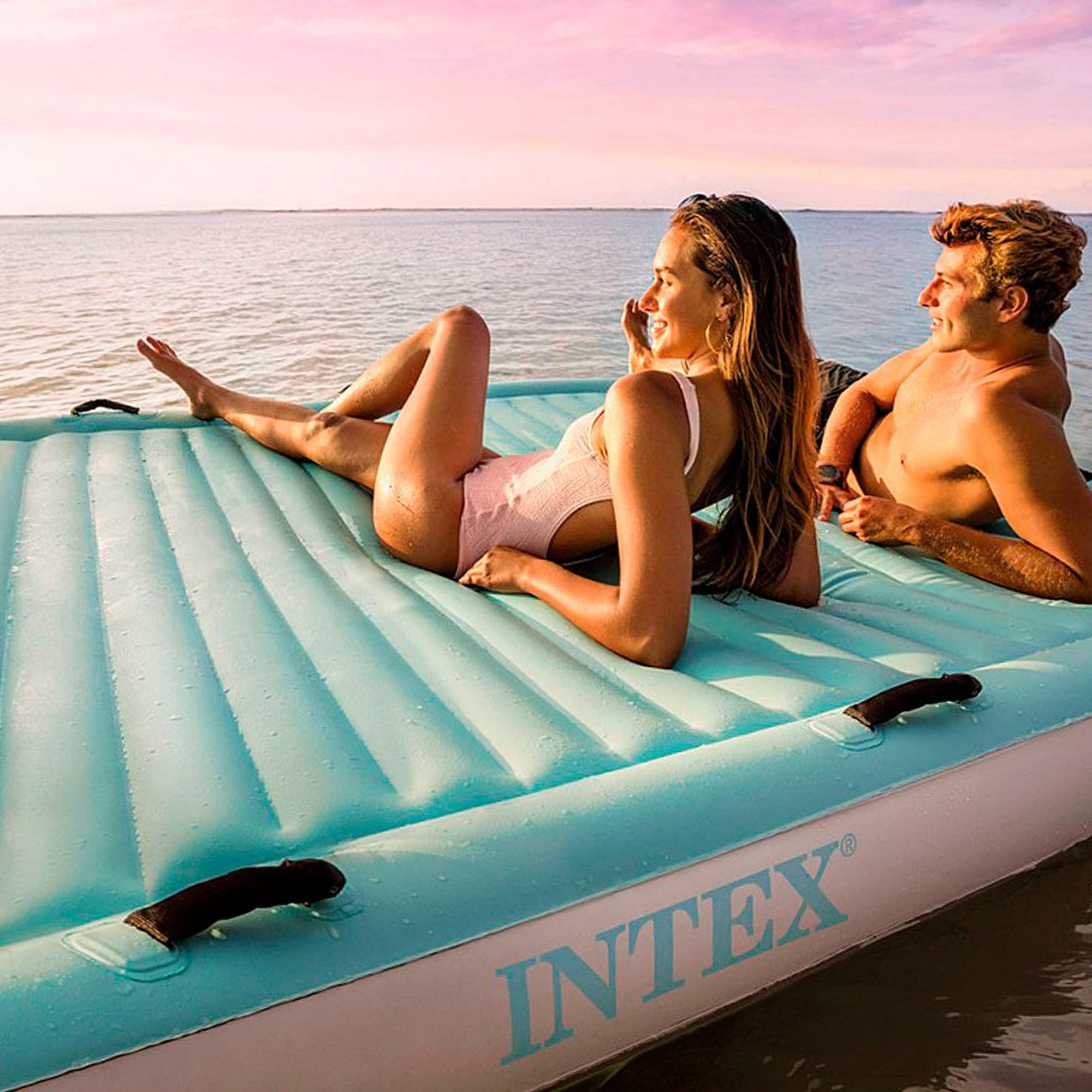 Intex 56289EU - Materassino Gonfiabile Mare Water Lounge, Vinile, Multicolore, 310x183x18 cm