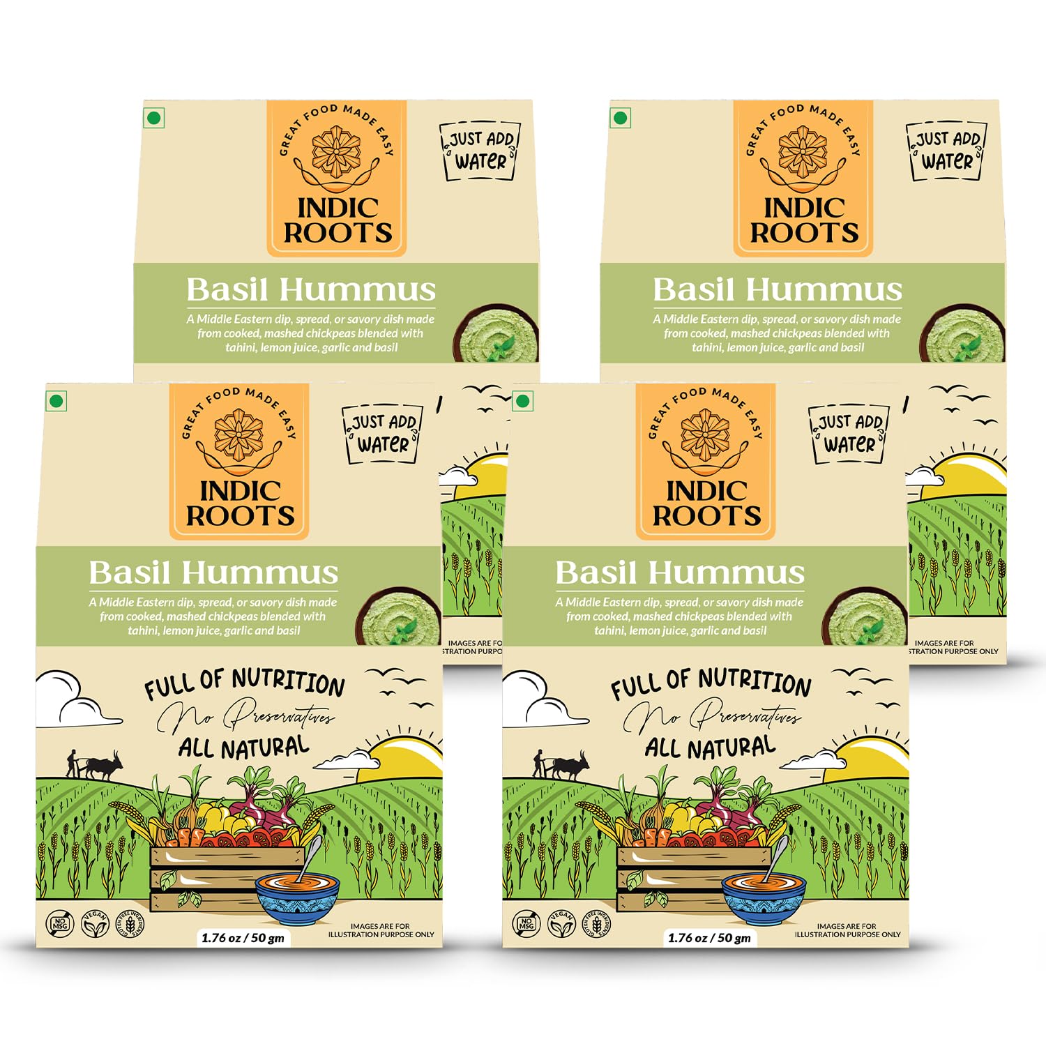 Organic Roots Indic Roots (Formerly ) Basil Hummus | Fresh Herbs, Classic Flavor | Just Add Water, Instant Food | Healthy Natural Ready To Eat | No Msg (Pack Of 4)-image-41