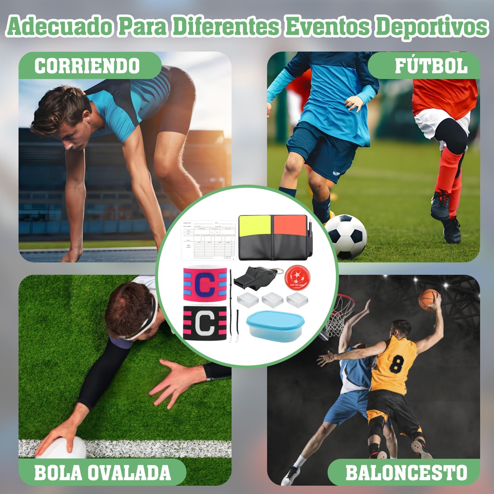 Kit de Tarjetas Árbitro Fútbol Rojas y Amarillas con Silbato Profesional, Papel, Lápiz, Brazalete de Capitán