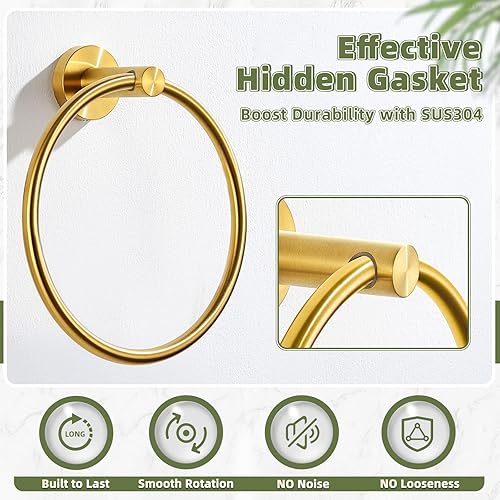 Miniatura 3 de APLusee SUS 304 - Toallero redondo de acero inoxidable dorado cepillado, para almacenamiento de baño, inodoro y cocina, montaje en pared