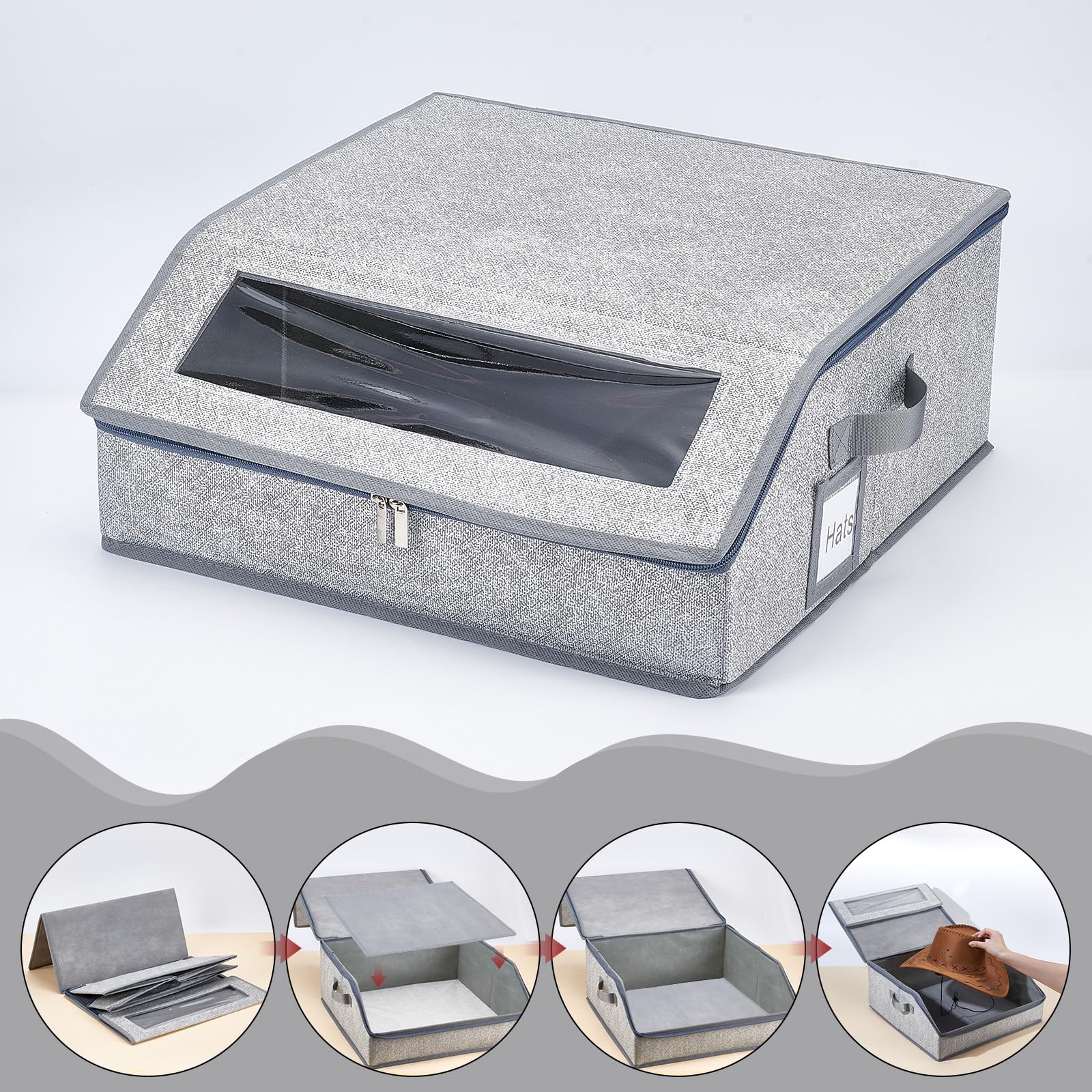 4 Pack 2-in-1 Hut Organizer für Baseball Caps hält 96 Caps, Schrank Hut Organizer Stapelbare Hüte Box mit Griffen Hüte Halter für Schrank mit klarem Deckel für Home Travel, grau