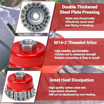 8Pcs Wire Brush for Angle Grinder, Thread M14 x 2 Angle Grinder Cup wire Brush Diameter 75 mm and 100 mm, Steel Wheel for Cleaning, Rust Removal and Grinding