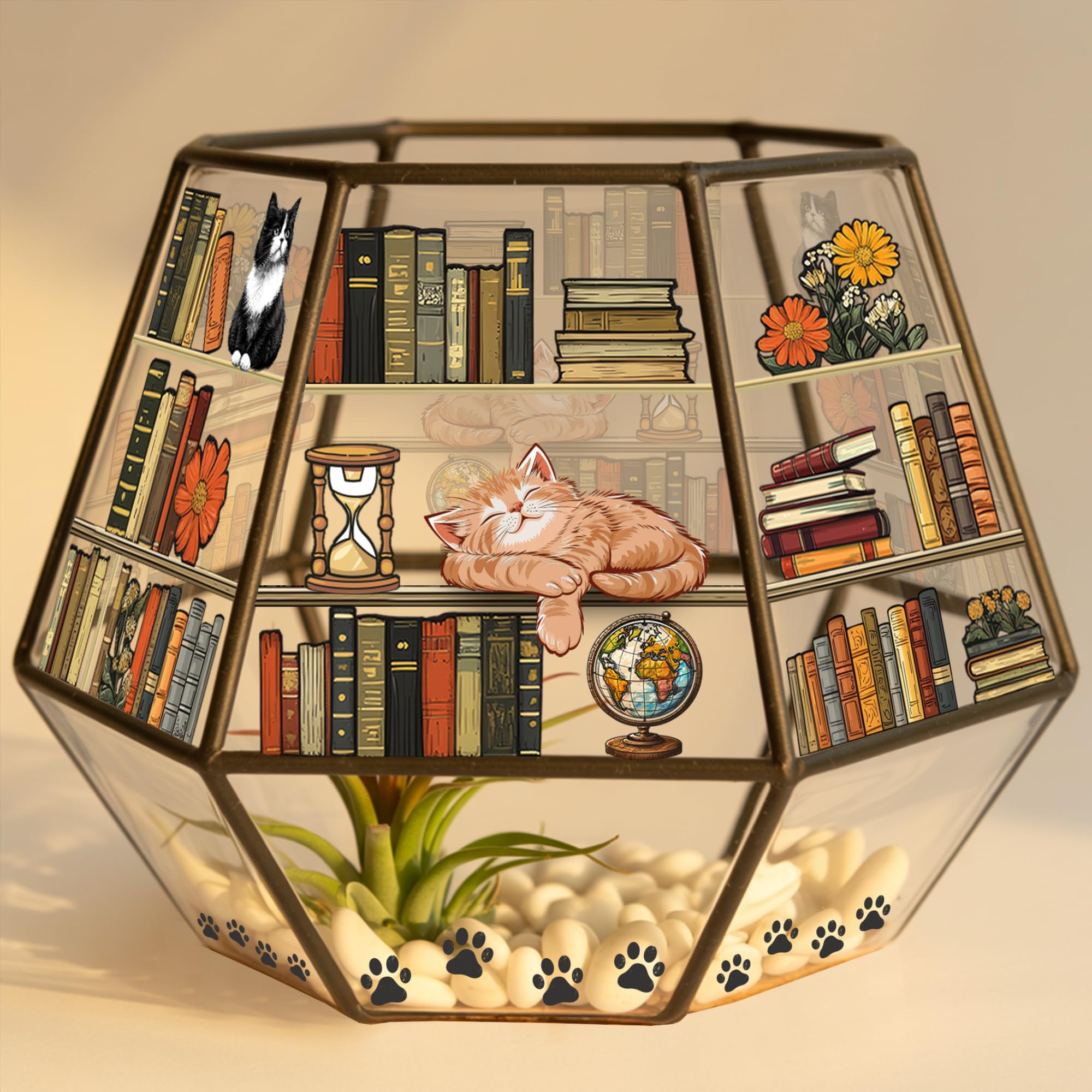 Katzenbuch-Glas-Pflanzgefäß, gemütliches Lesegeschenk für Buchliebhaber, Frauen und Männer, niedliches Bibliothekargeschenk für Leser, Katzenliebhaber