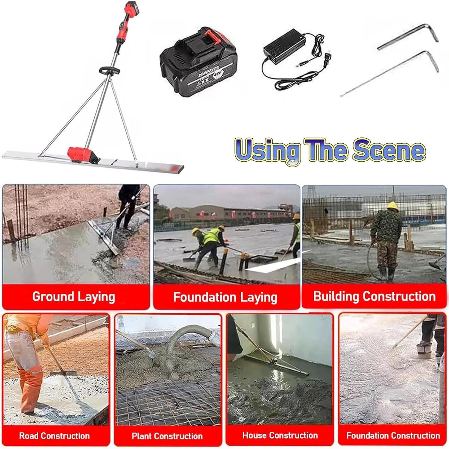 Concrete Finishing Tool, Battery Powered, 3000-6000rpm Concrete Surface Leveling Tamper Ruler, Electric Cordless Screed Cement Finishing Vibrating Machine (Color : 2xbattery, Size : 1.8M)