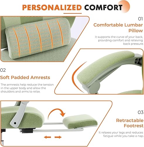 Miniatura 6 de Sweetcrispy Silla ergonómica de escritorio para computadora de oficina, sillas giratorias de malla con respaldo alto y ruedas, cómodo soporte