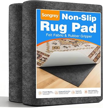 Songrey Non Slip Rug Pad Gripper 8x10 Ft, Thick Felt Fabric with Anti Skid Backing, Carpet Pad for Hardwood Floors, Keep Area Rugs in Place and Safe