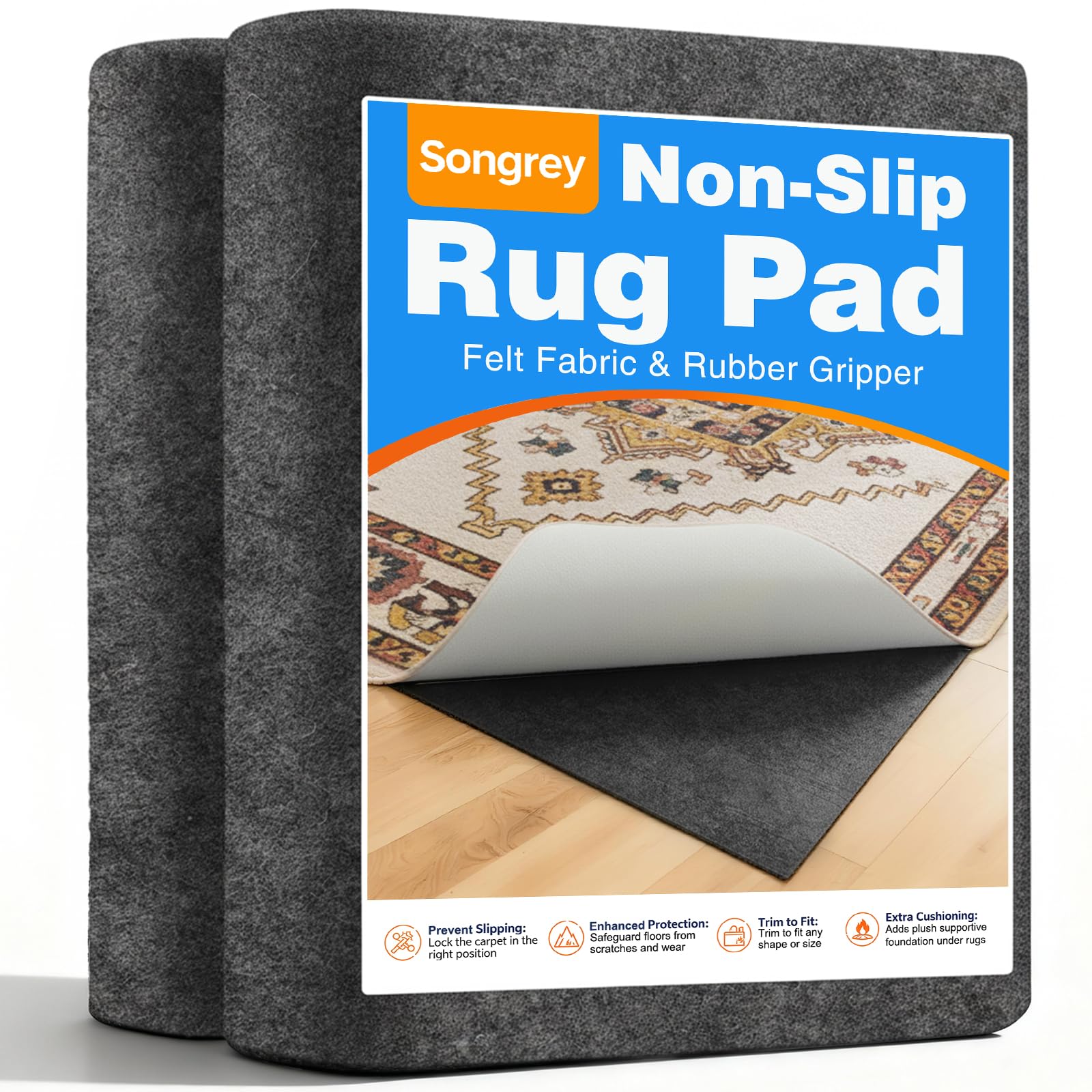 Songrey 8x9 10 Felt Rubber Gripper Rug Pad