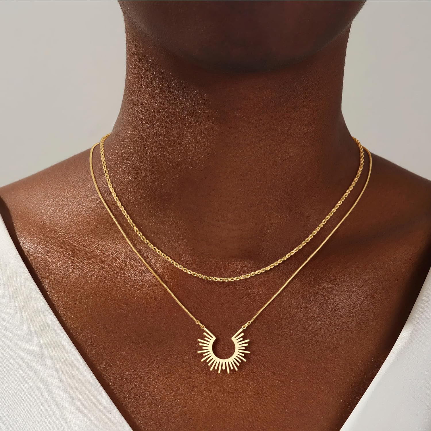 CHESKY Layered Necklaces for Women Trendy, Dainty 14k Gold Plated Pendant Necklace Layering Necklace for Women Non Tarnish Hypoallergenic Sun Gold Necklace Stack Gold Jewelry for Women Gifts - Image 2