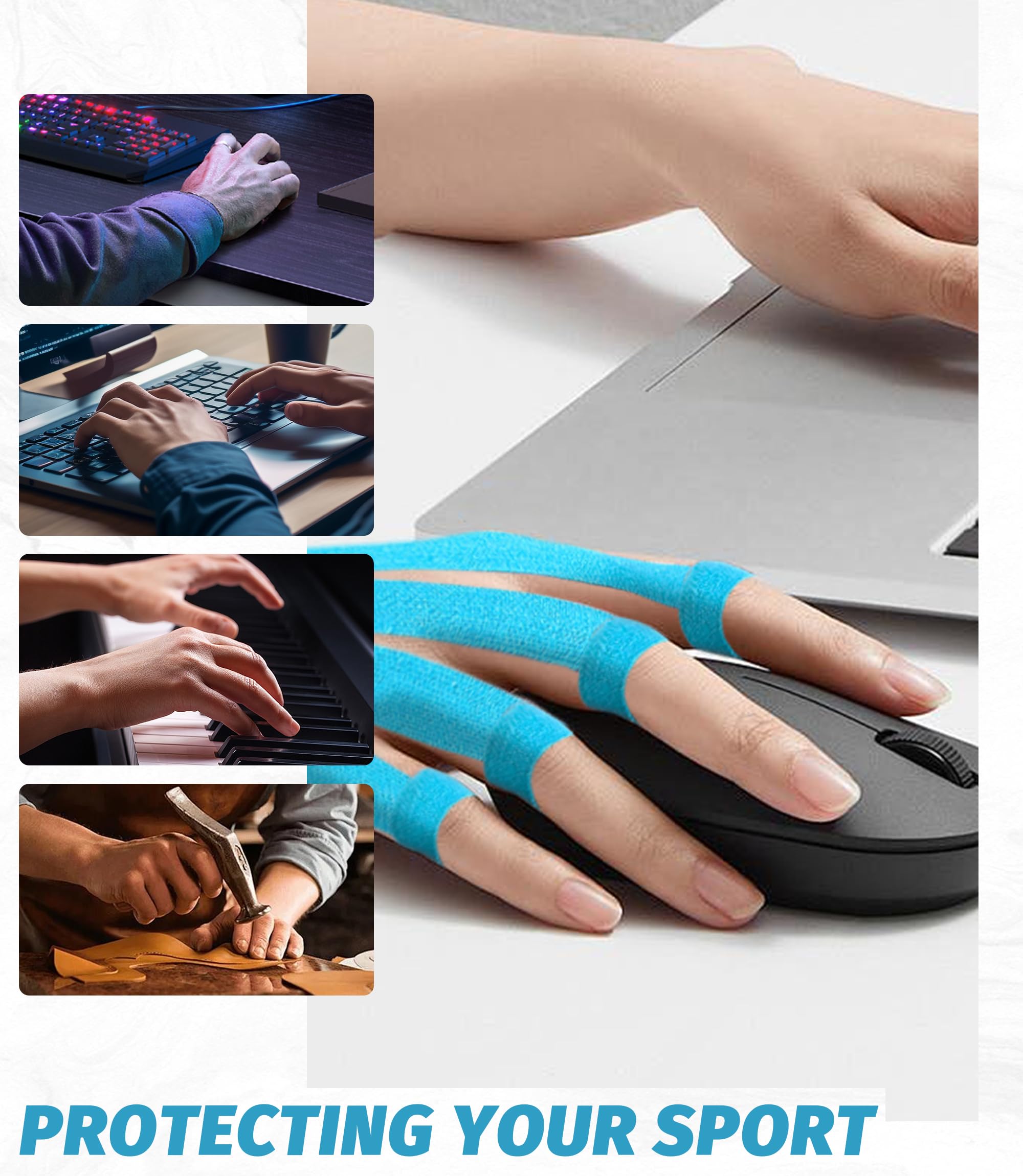 Precut - Nastro kinesiotapes per mano, 10 pezzi kinesiotapes tendinite, delicato sulla pelle con comfort perfetto, impermeabile e elastico, mano destra