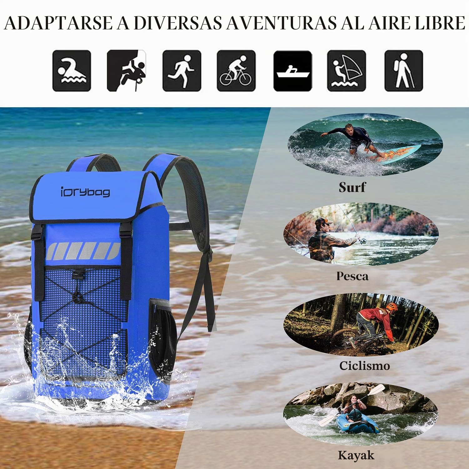 IDRYBAG Mochila Impermeable para Hombres 25L/45L, Bolsa Seca Impermeable para Kayak, Mochila Seca para Senderismo