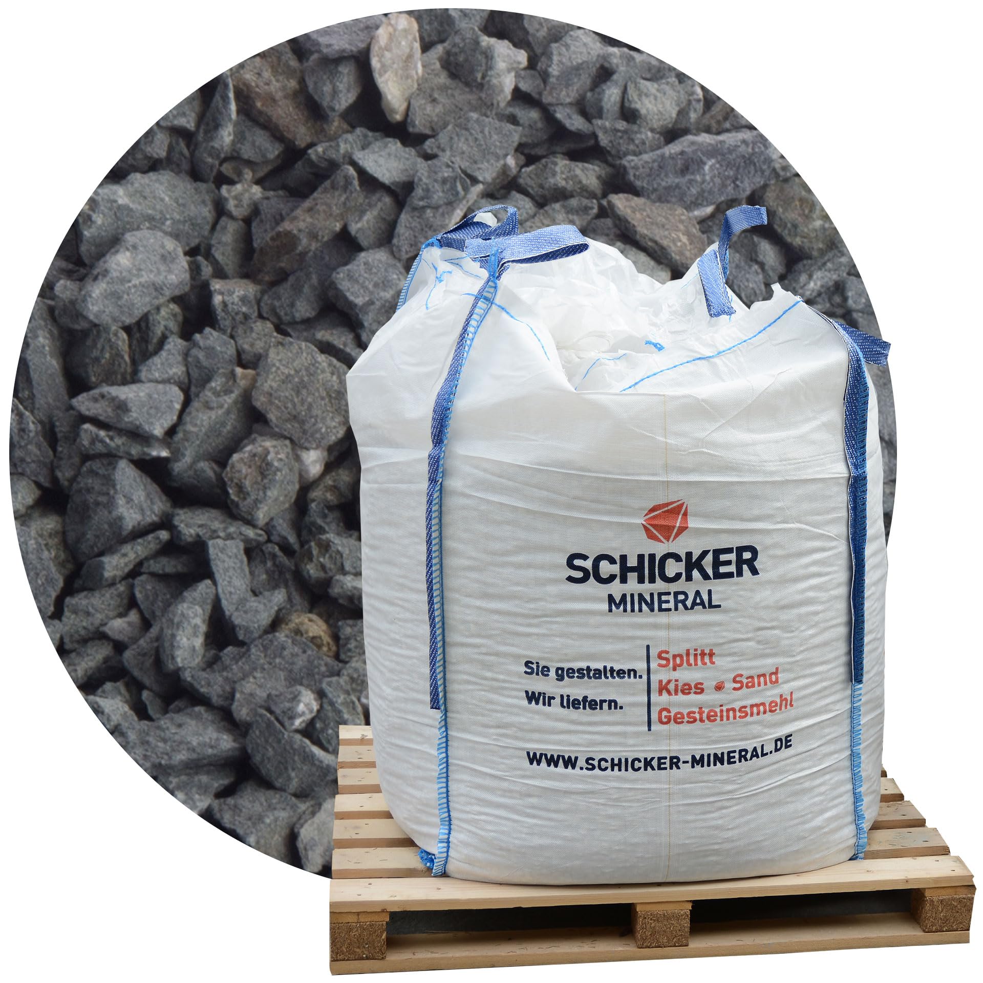 Schicker Mineral Diabas Pflastersplitt grau 2-5 mm 1000 kg Big Bag, Verlegesplitt, stabile, drainagefähige Pflasterbettung, witterungsbeständig, robust, streusalzresistent, geeignet für hohe Belastung