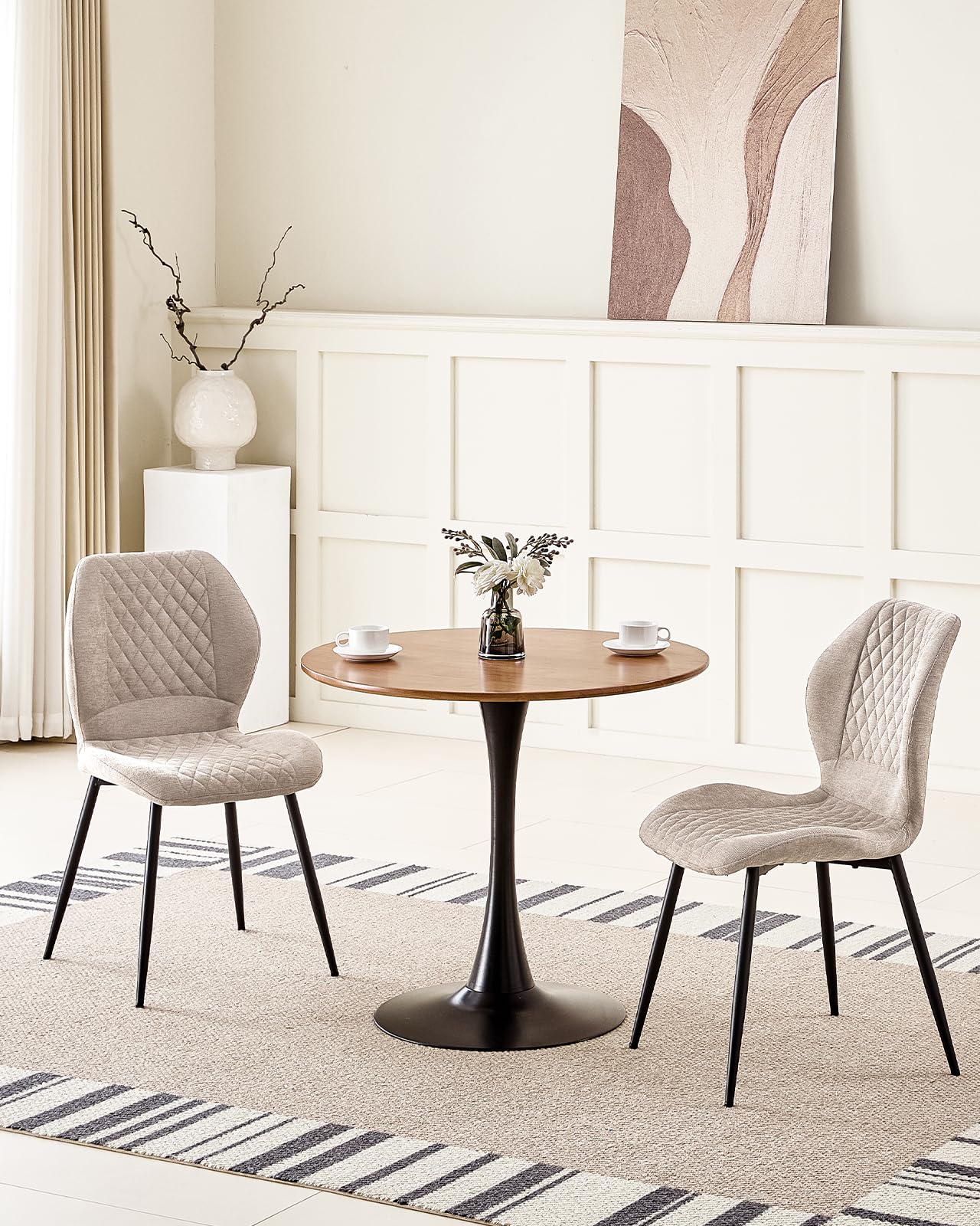 LEWE Juegos de 4 Sillas de Comedor de Lino, Estilo Moderno a Cuadros | Silla de Cocina sin Brazos, Pata de Metal, Tapizadas, Patas Metálicas, para Restaurante, Cocina, Salón, Dormitorio, Marrón