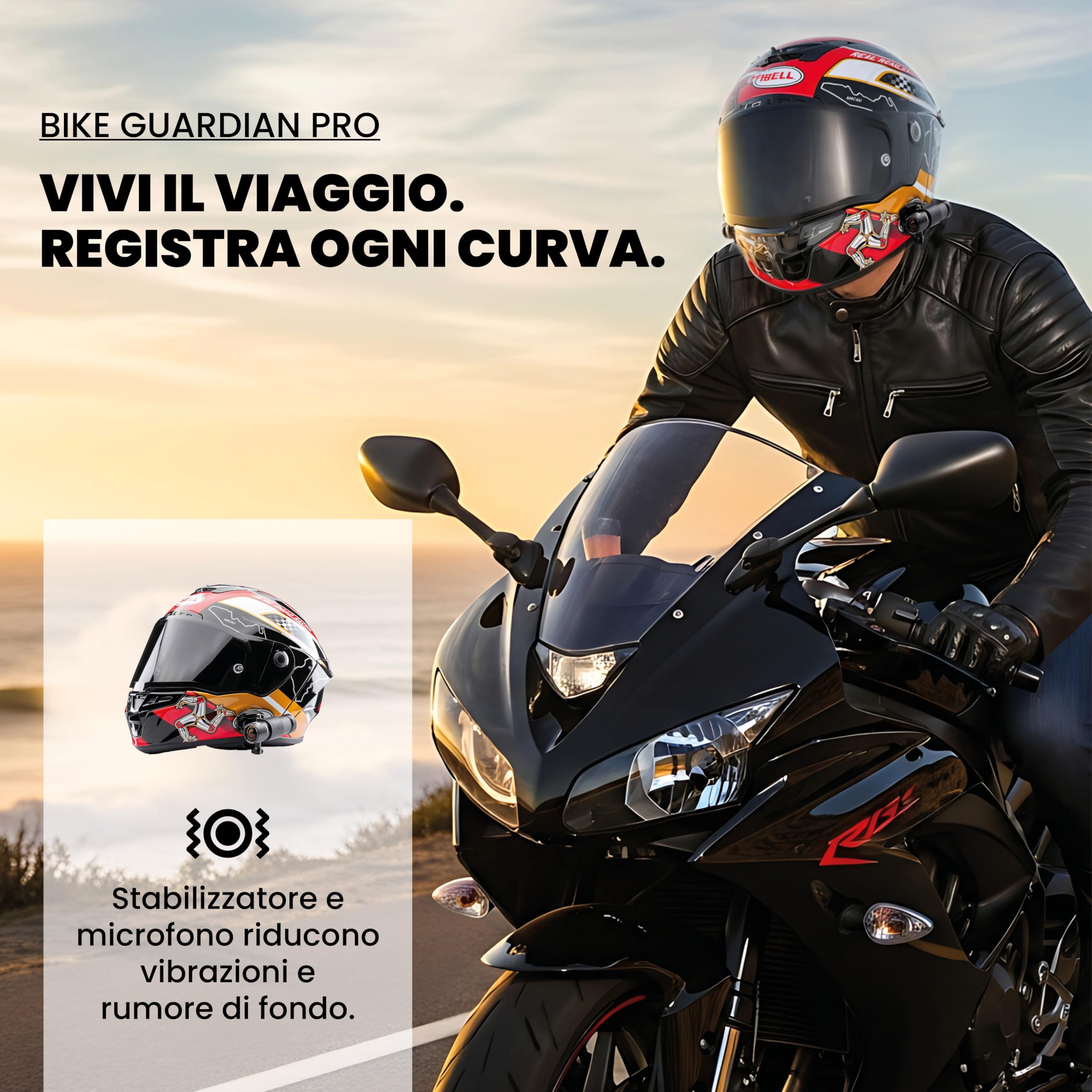 Midland - Bike Guardian PRO, Dash Cam e Action Cam Moto 2K, Videocamera Accessori Moto con Sensore Sony, Stabilizzazione Avanzata, Impermeabile IP65, Streaming Live, Dashcam con Autonomia 2 Ore