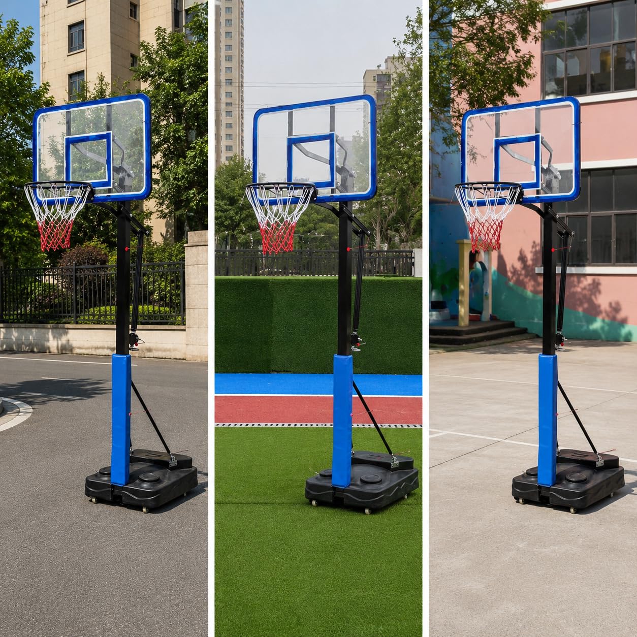Basketballkorb höhenverstellbar rollbar für Kinder & Erwachsene – Outdoor Basketball Ständer mit Kurbel