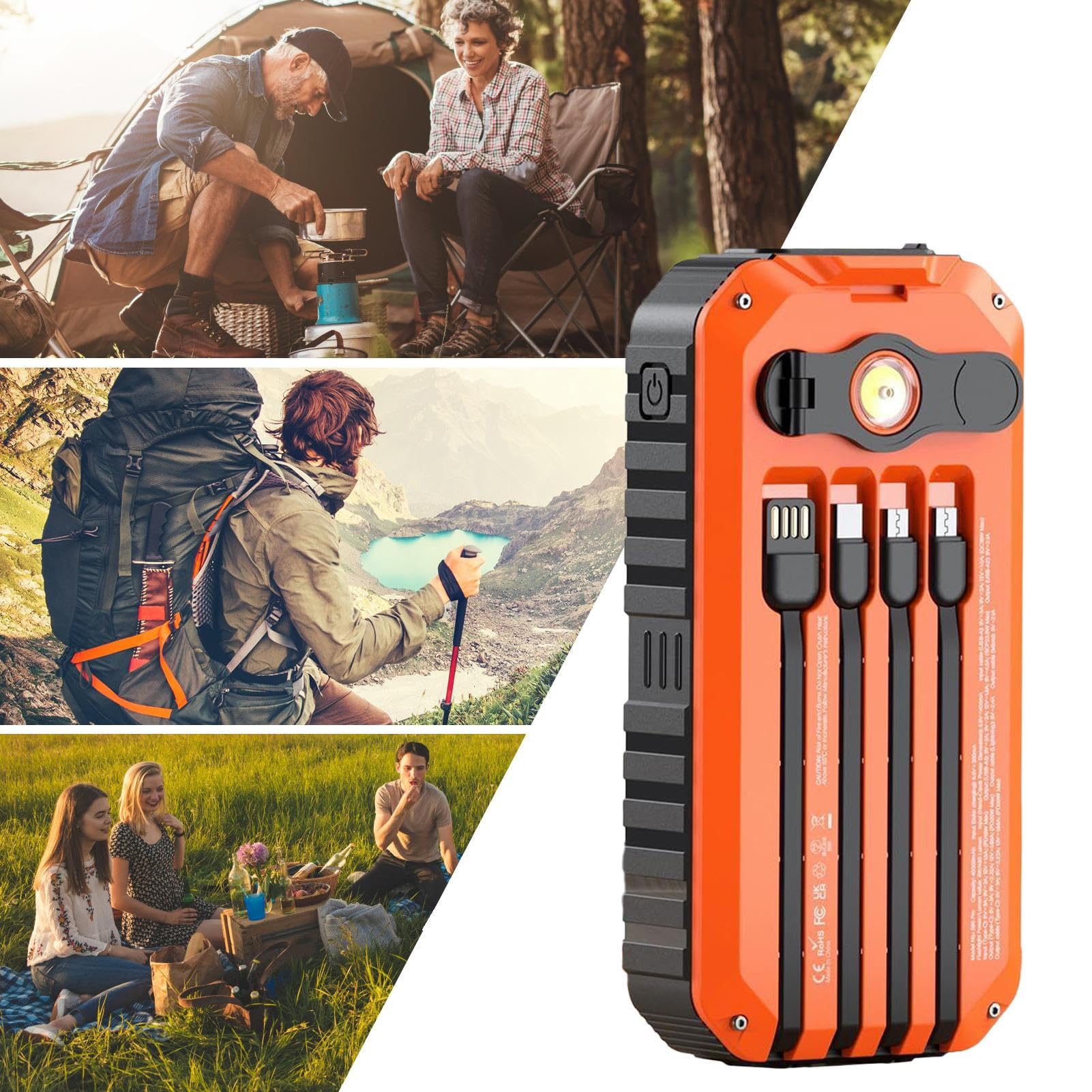 Power Bank Solare 20000mAh Modalità con Torcia | Power Bank Solare con Manovella Per Campeggio, Escursioni, Viaggi, Gite in Auto, Pesca, Backpacking, Festival Musicali
