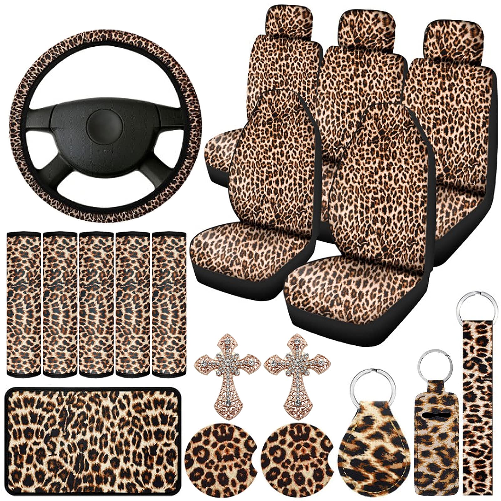 Photo 1 of Aulufft Leopard Print Car Accessory Set (23 PCS)