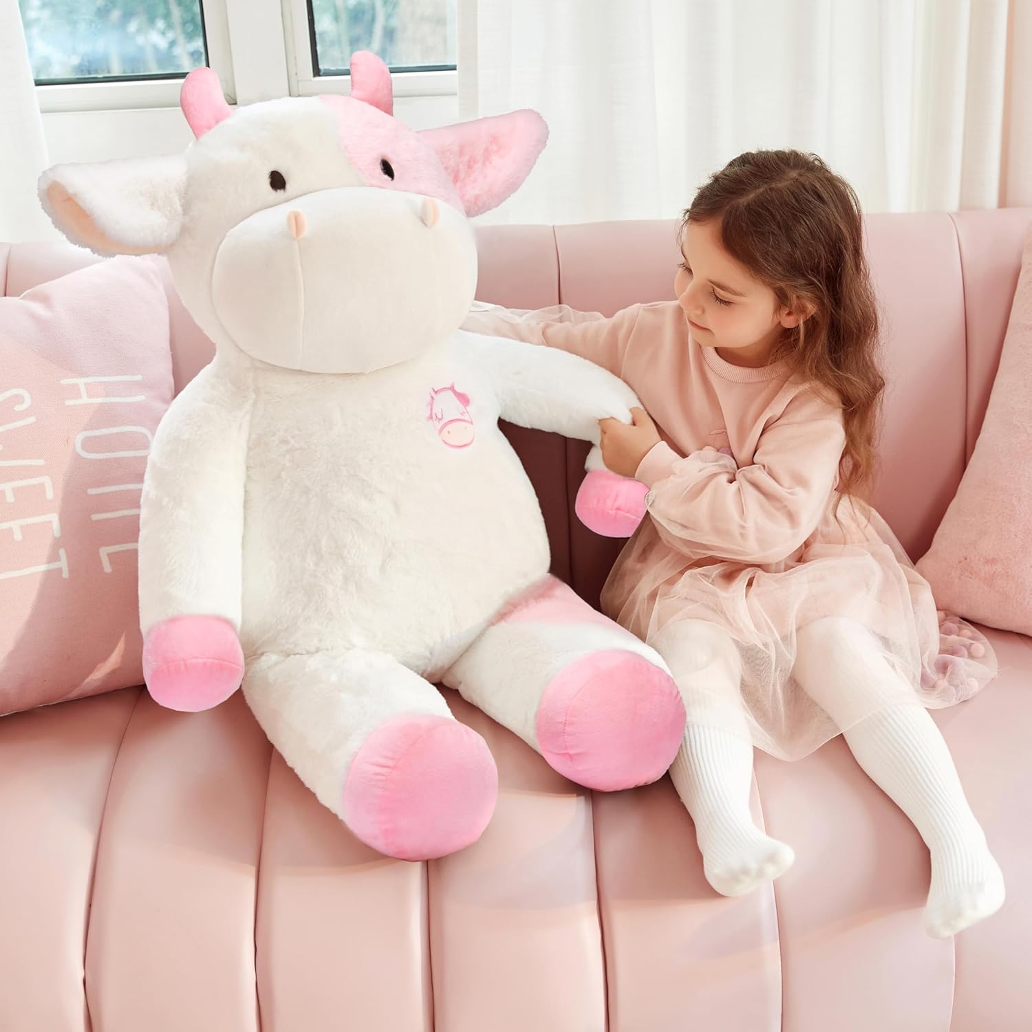 IKASA Giant Cow Stuffed Animal Plush Toy,Large Big Jumbo Soft Toys,30" Huge Size Cute Plushy Fluffy Fat Oversized Plushie,Gifts for Kids