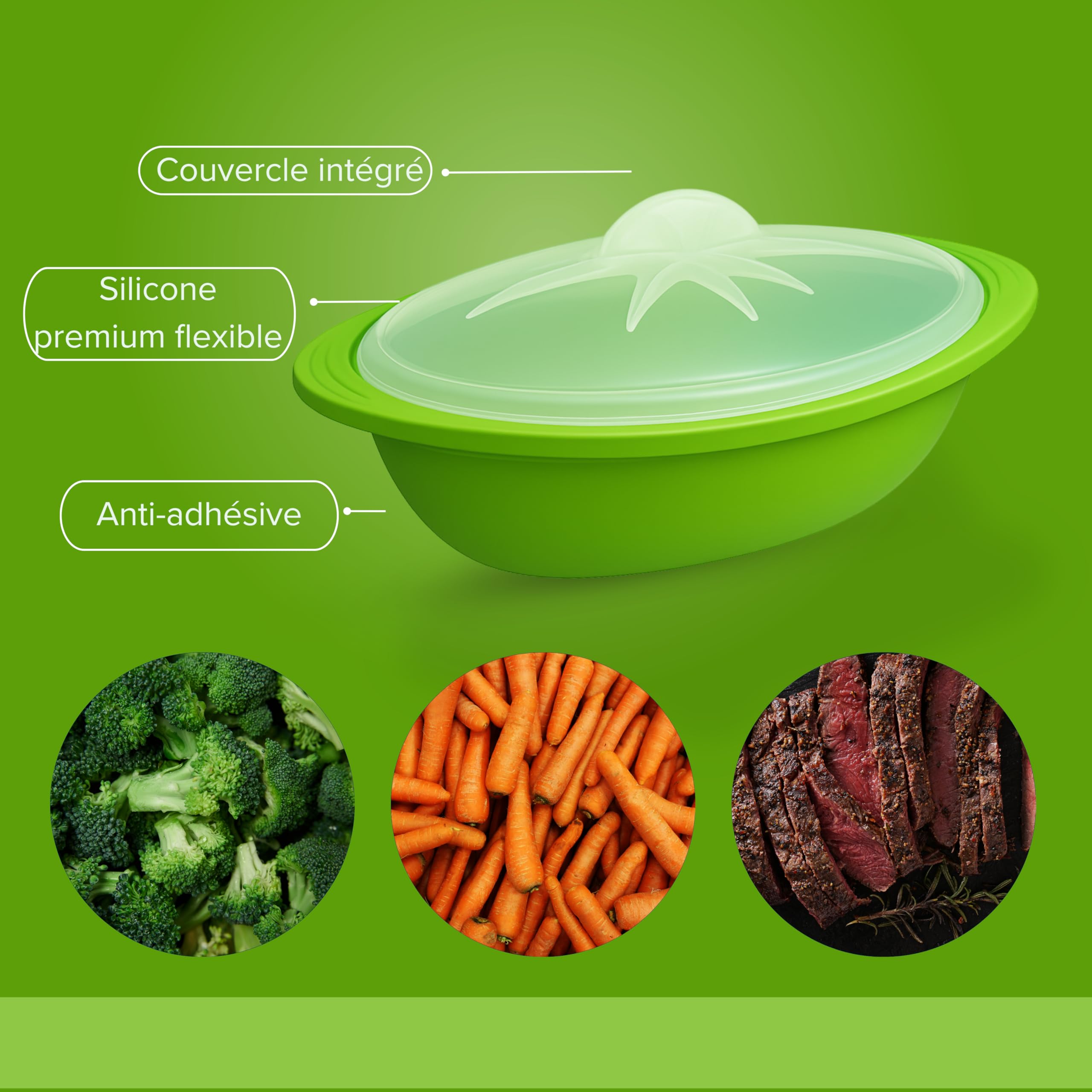Mastrad - Papillotes Silicone Lot De 2 (360 ml) – Cuisson Vapeur Saine Micro-ondes & Four - Flexibles & Anti-Adhérentes – -40°C à 220°C – Poignées Rigides - Silicone Sans BPA