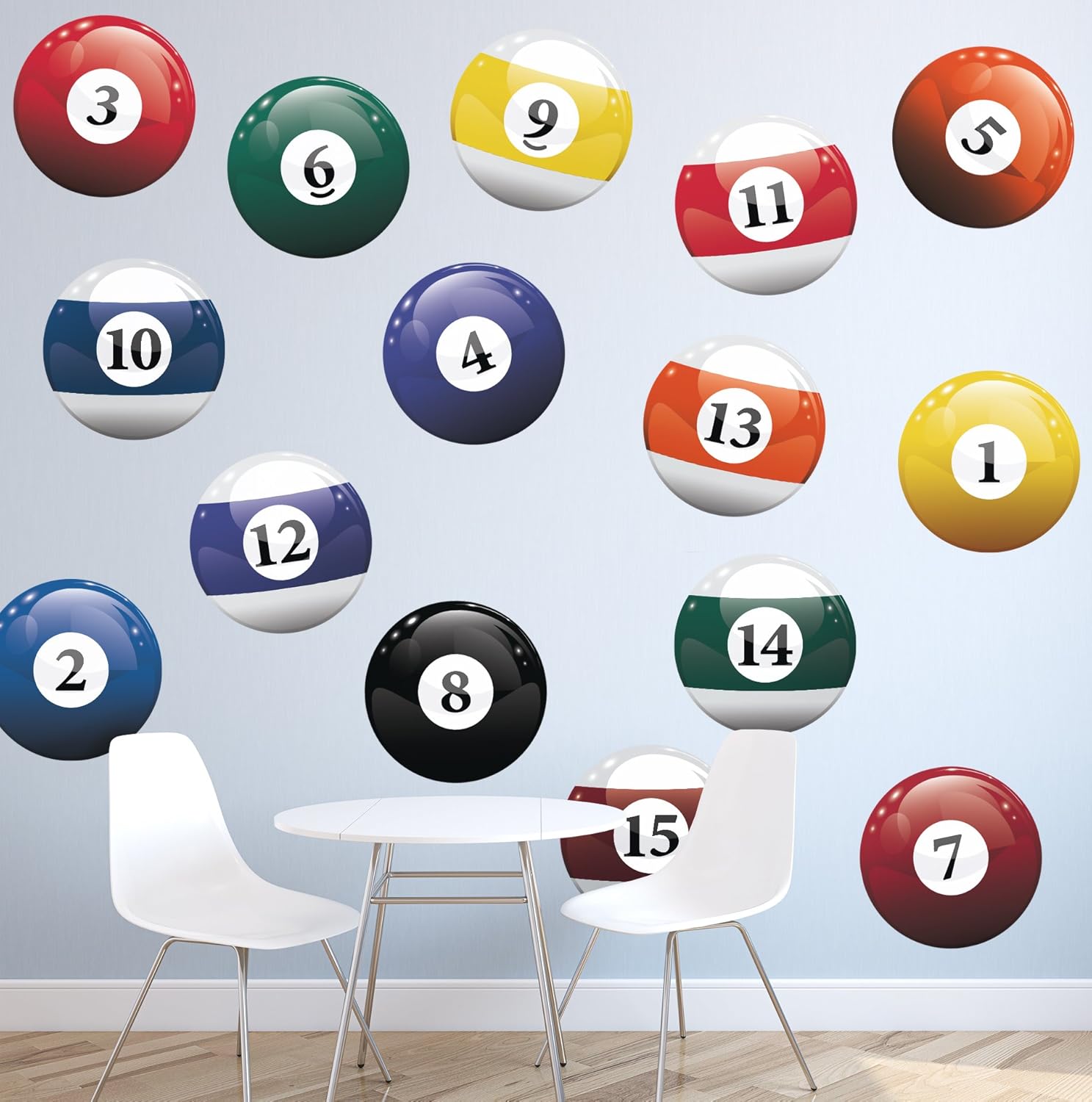 16 Realistic Color Billiard Balls Wall Decal Sticker Game Room Sign Decor (10in X 10in Size) #6089 Easy to Apply & Removable.
