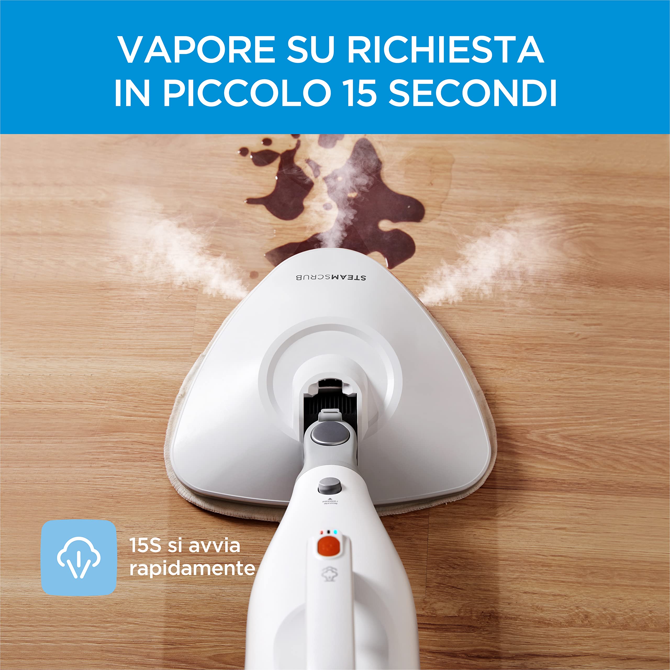Midea MSM2115WW Scopa a Vapore, Lavapavimenti a Vapore 10 in 1, Uccide il 99,9% di Batteri senza Residui Chimici, Soddisfa Varie Scene di Pulizia; Bianco e Argento