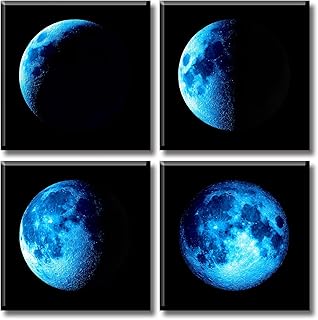 JiazuGo Eclipse of the Moon Phase Wall Decor,Blue Moon Canvas Wall Art,Black and White Pictures Bedroom Abstract Space Dec...