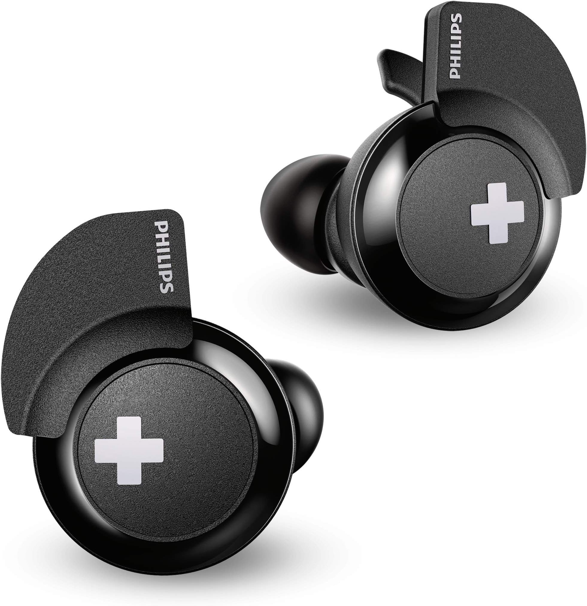 Philips Bass+ SHB4385BK True Wireless Bluetooth Earphones with Mic, Big Bass, Stability Fin, Compact Charging Case - Black (Renewed)