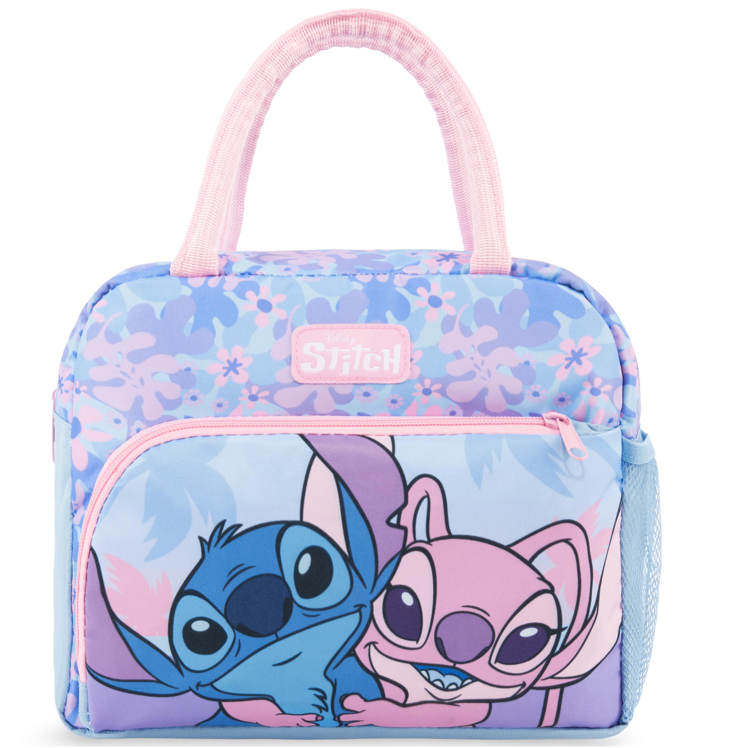 Get Trend Disney Stitch Girls Insulated Lunch Tote Bag, Dual Handle Cooler Bag with Bottle Holder & Front Pocket, Food Carrier for School, Picnic & Travel, Girls Gifts (Blue/Multi Stitch)