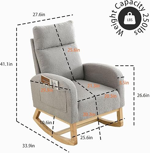 Miniatura 24 de Dolonm Mecedora moderna para el cuarto del bebé, tapizada de terciopelo, con botones copetudos, respaldo alto, sillón decorativo para sala de estar,