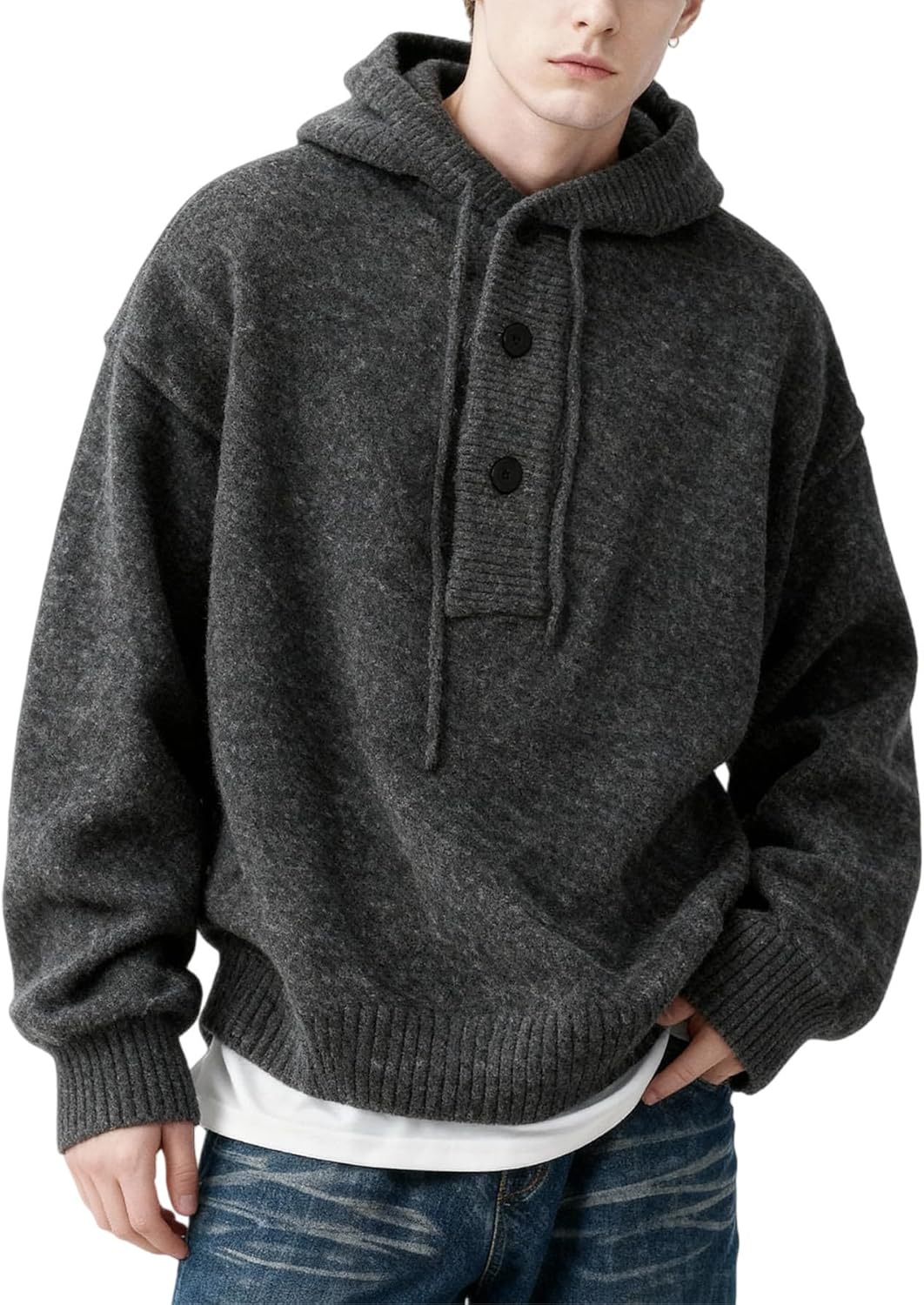 Bakyarder Hoodies for Women Men Oversized Pullover Solid Color Ribbed Hooded Casual Sweaters Tops