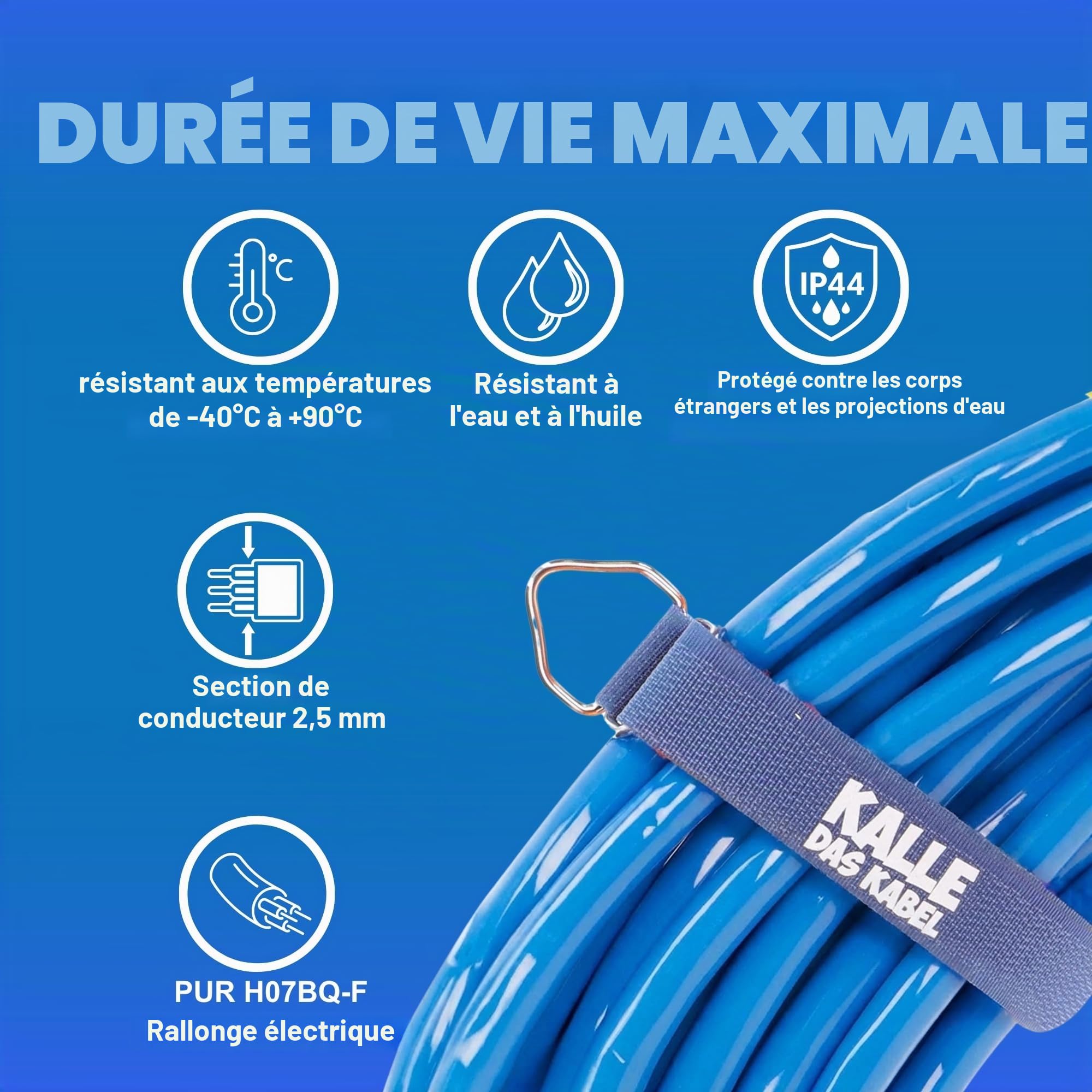 KALLE DAS KABEL Rallonge CEE 230 V H07BQ-F 3G 2,5 mm² 5 m Câble entièrement pur de qualité supérieure avec raccord coudé pour industrie, construction, bateau, Womo Camping