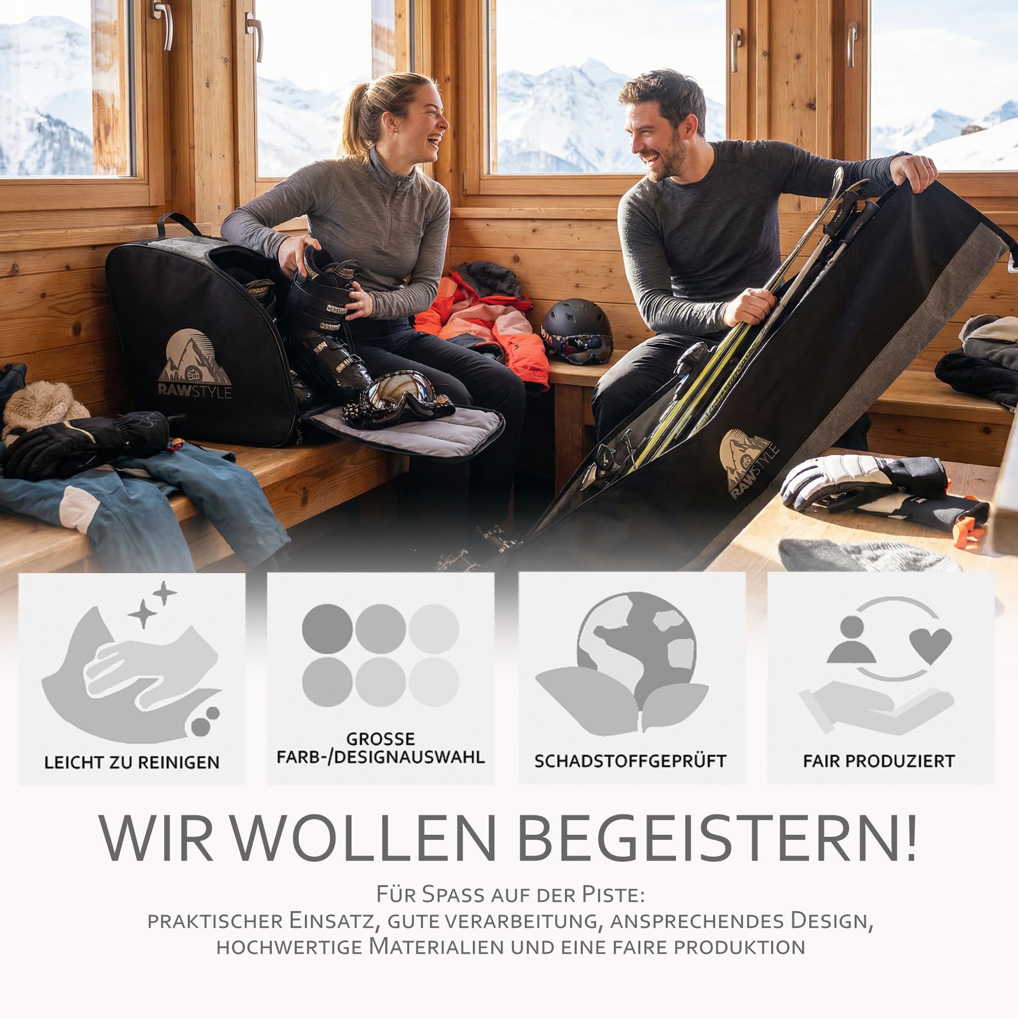 Skitaschen Set – Skitasche Rolltop 120–190 cm & Skischuhrucksack – wasserdichtes Cordura – Skiaufbewahrung für Ski, Skischuhe, Helm & Handschuhe – Ski Transporttasche KOMBIPAKET